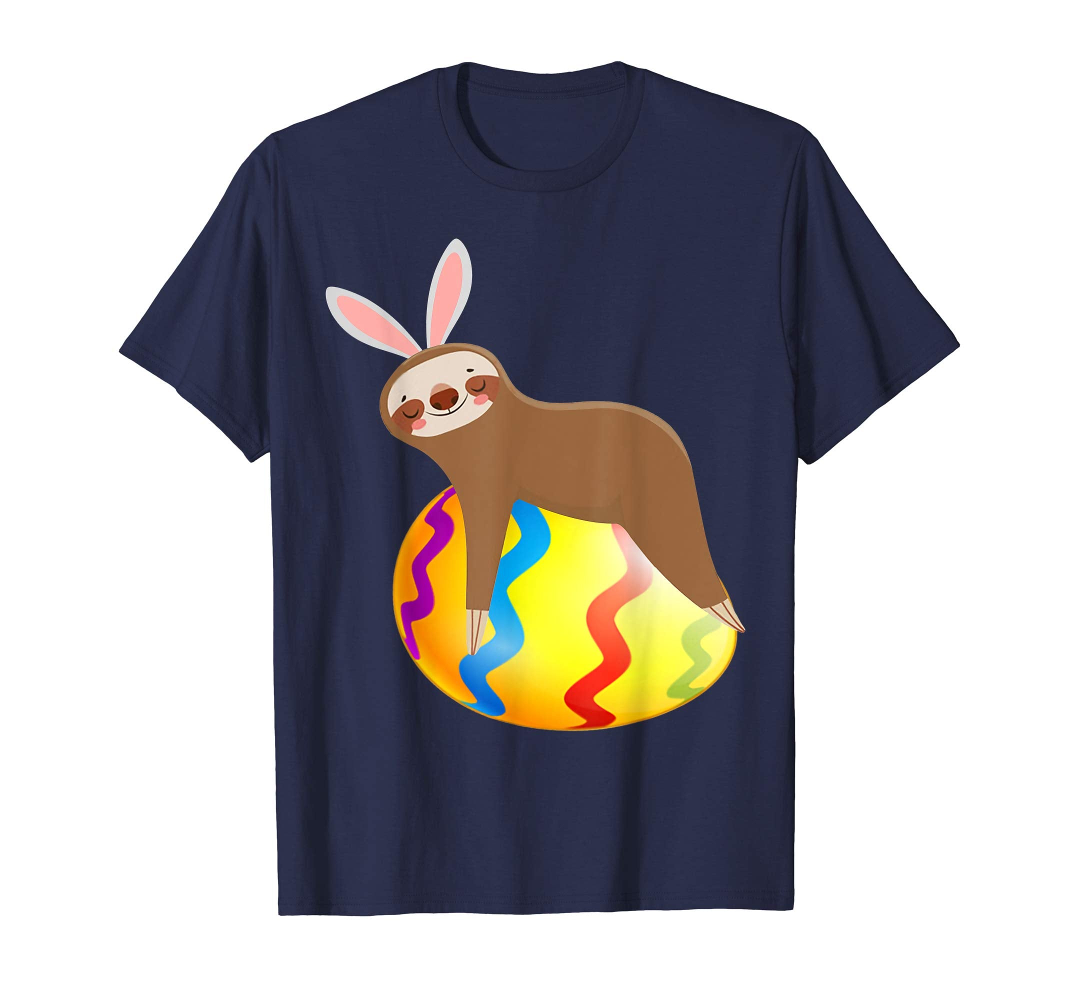 Funny Sloth Easter Day Bunny Ear Egg Easter Shirt Boys Girls