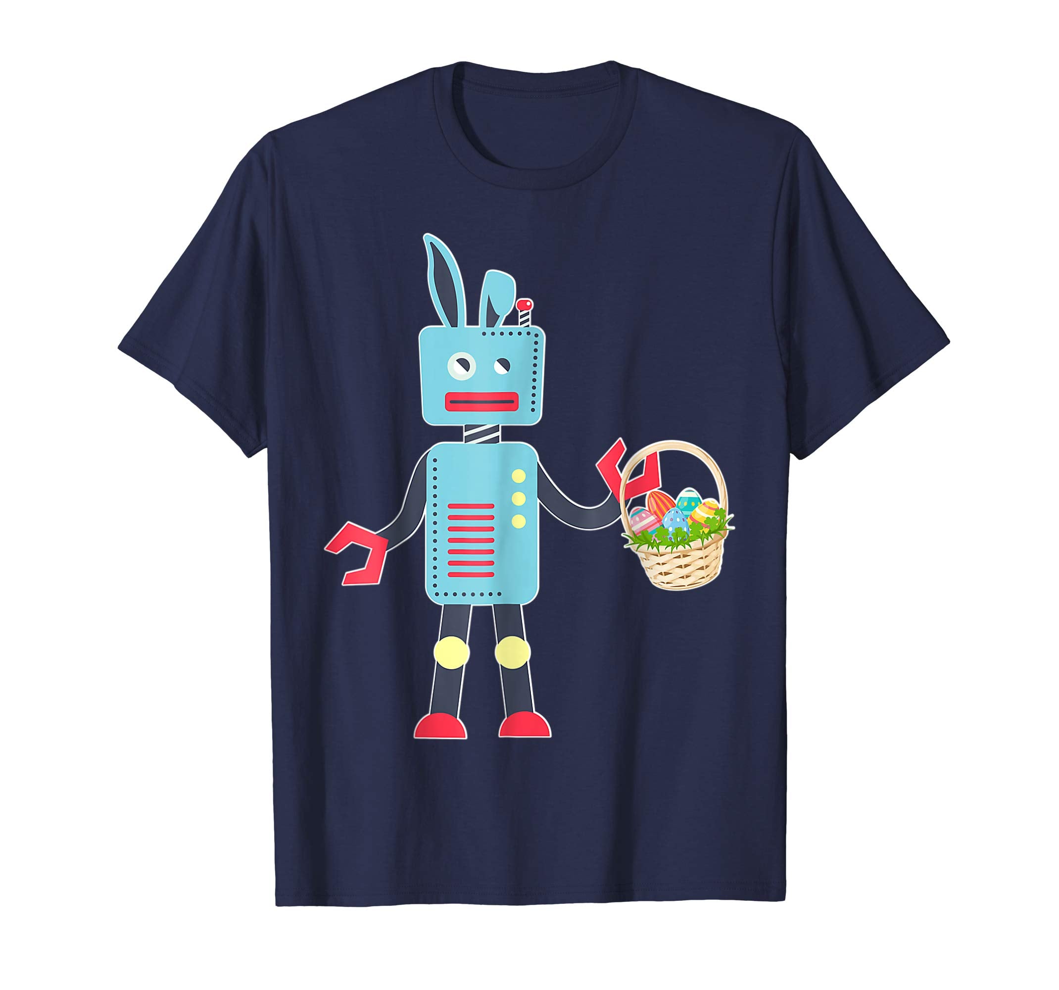 Blue Bunny Robot Easter Eggs Basket Flowers Happy Day Shirt