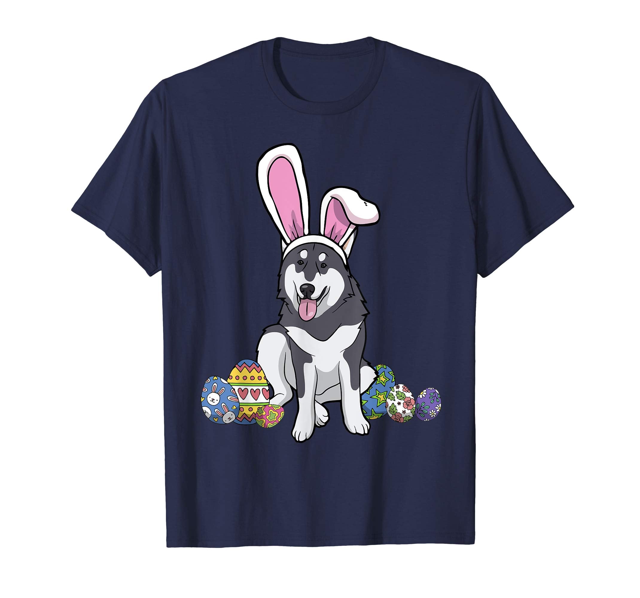 Alaskan Malamute Dressed As Easter Bunny Rabbit Ears T-Shirt