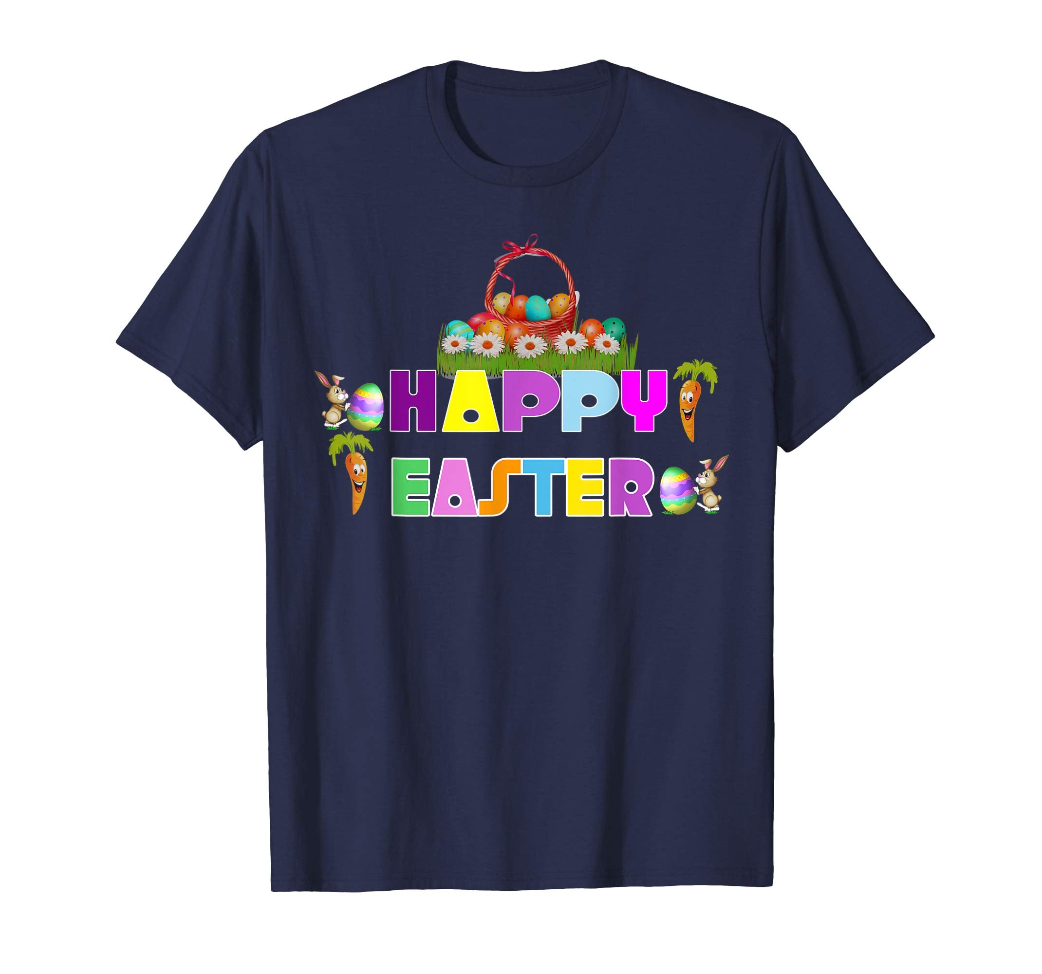 Happy Easter Shirt Eggs Basket Kids Girls Boy T-Shirts Gift