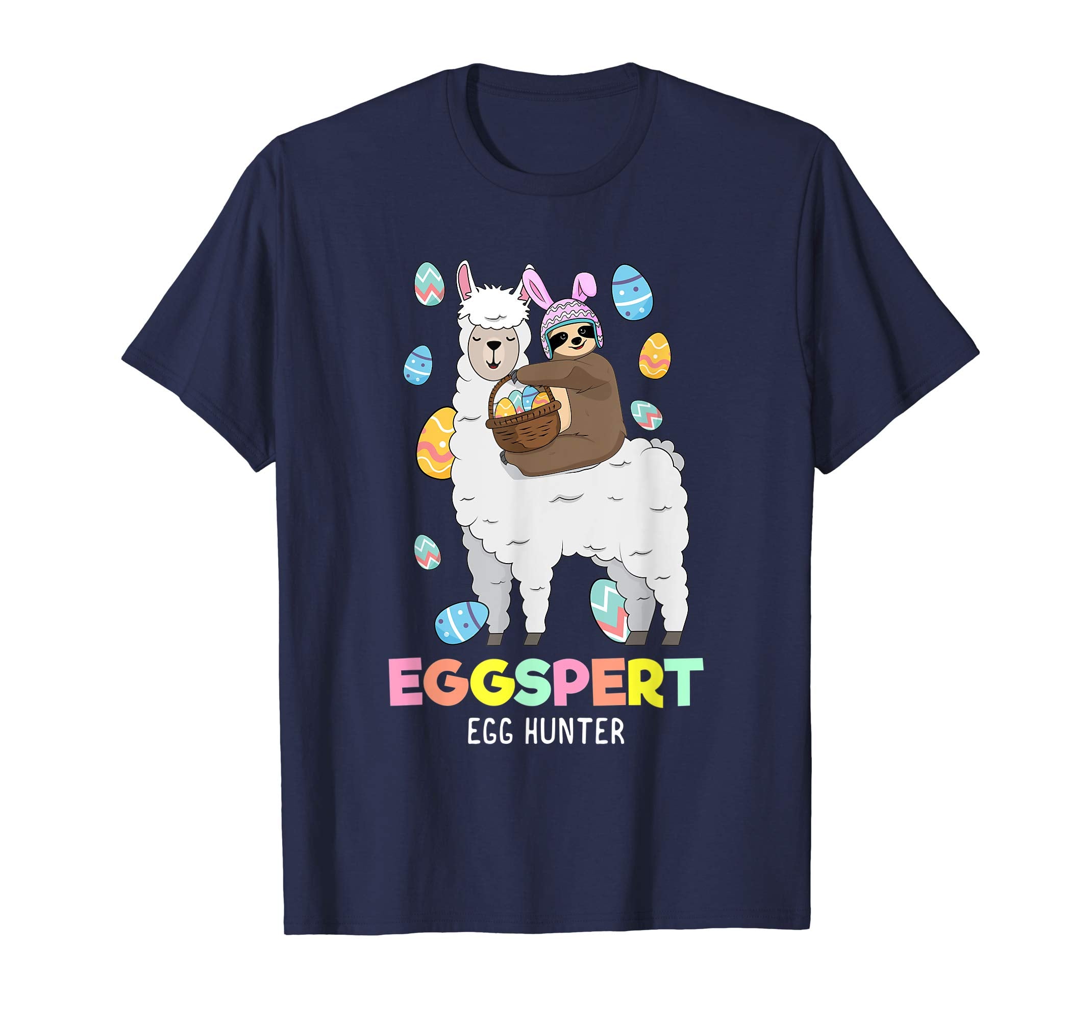 Sloth Riding Llama Eggspert Easter Egg Hunt T-Shirt Gift
