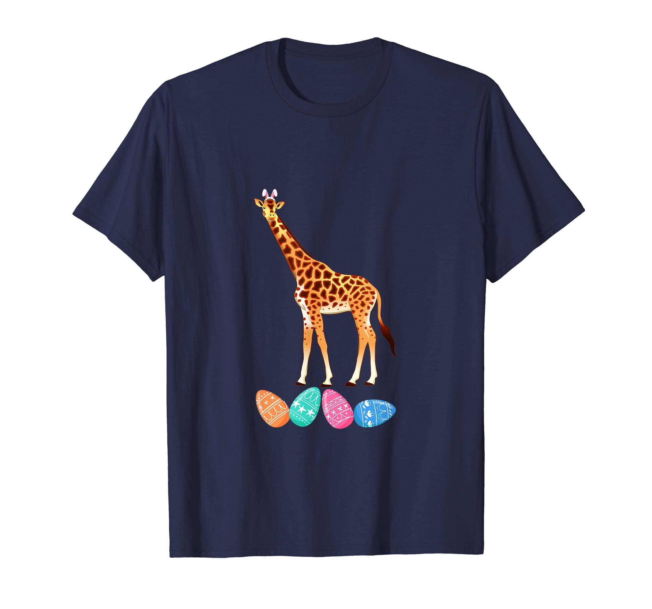 Funny Easter Giraffe With Bunny Ears And Eggs T Shirt