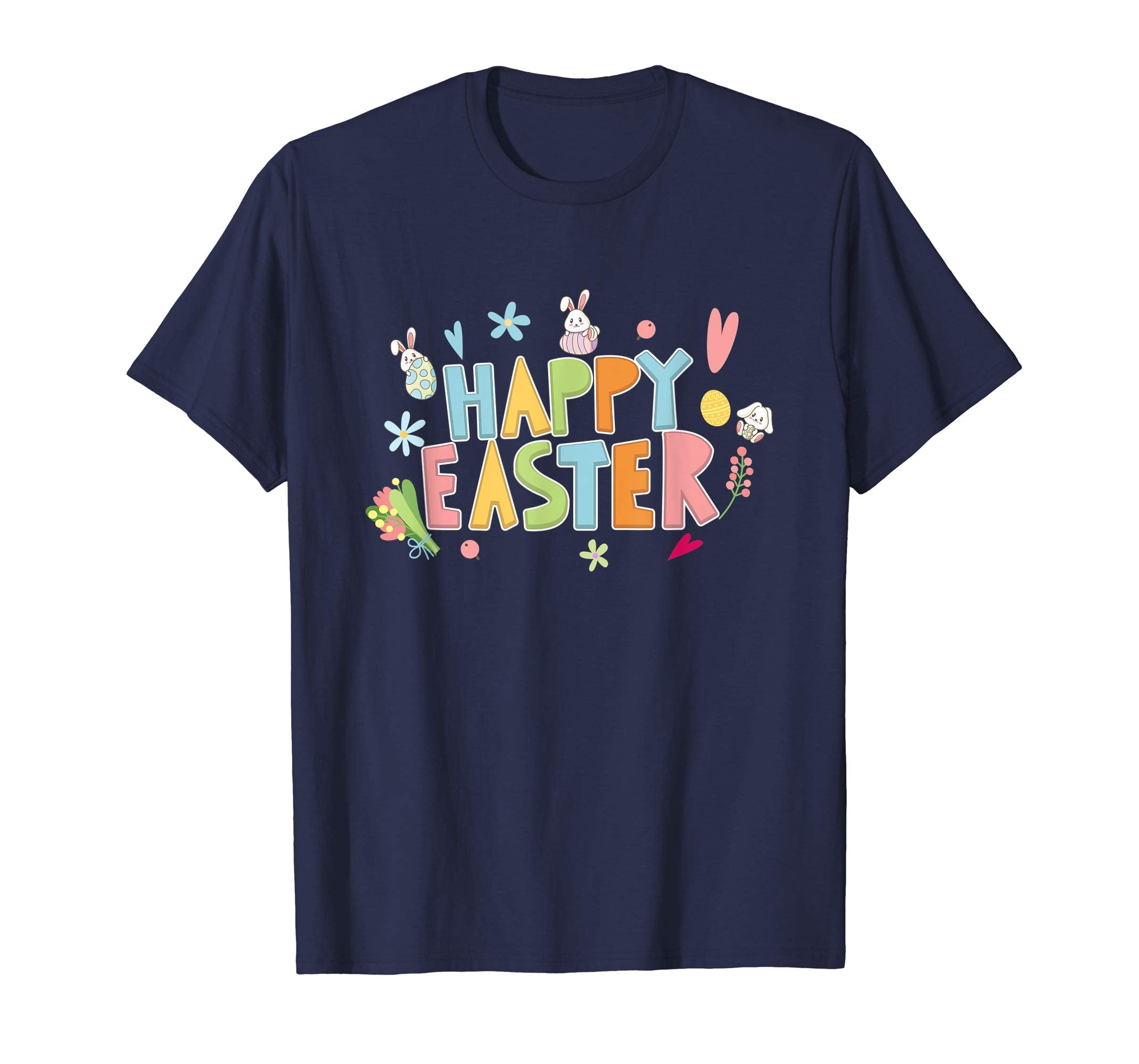 Happy Easter T-Shirt with Bunnies Eggs Flowers Carrots