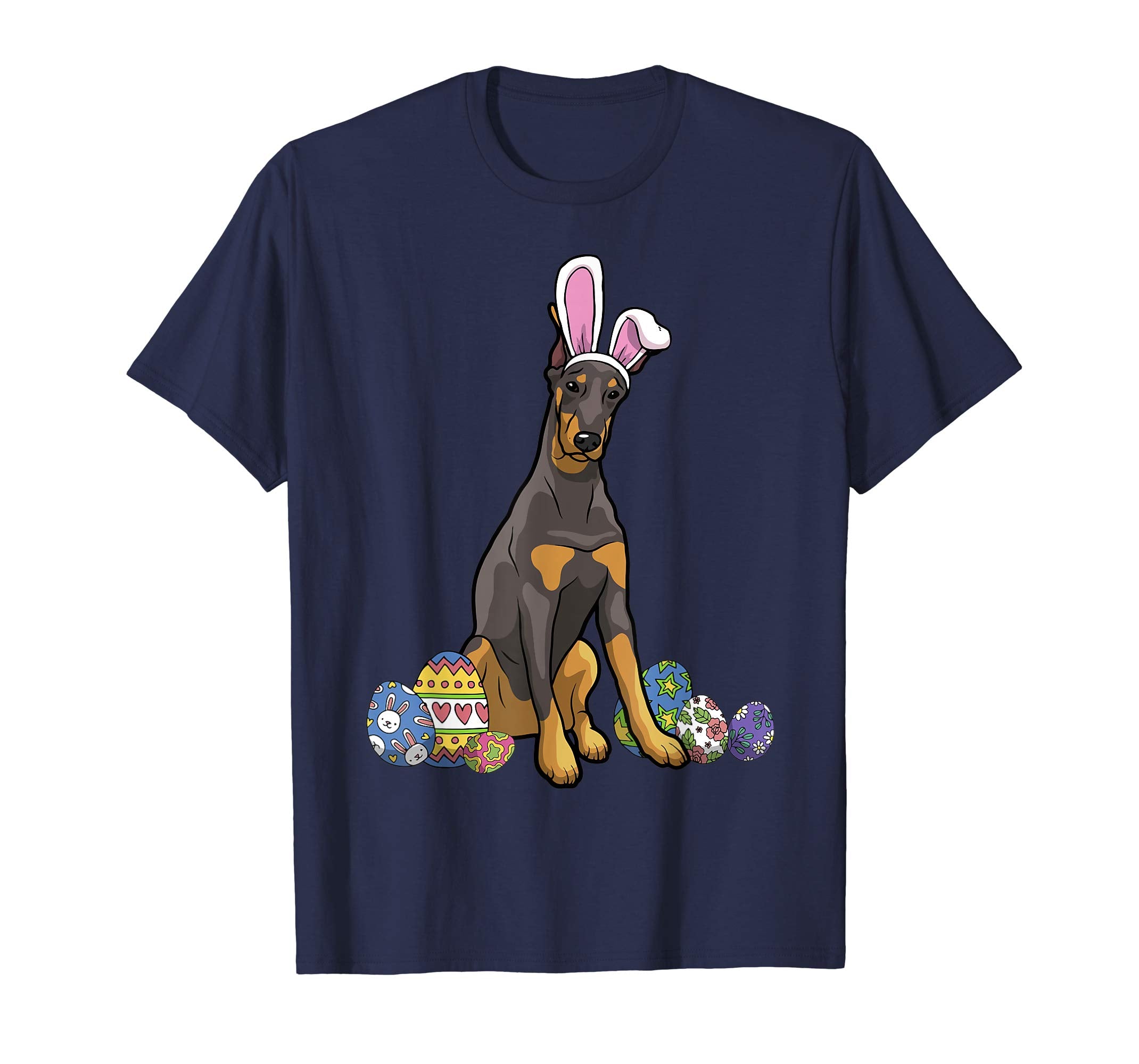 Dobermann Dressed As Easter Bunny With Rabbit Ears T-Shirt