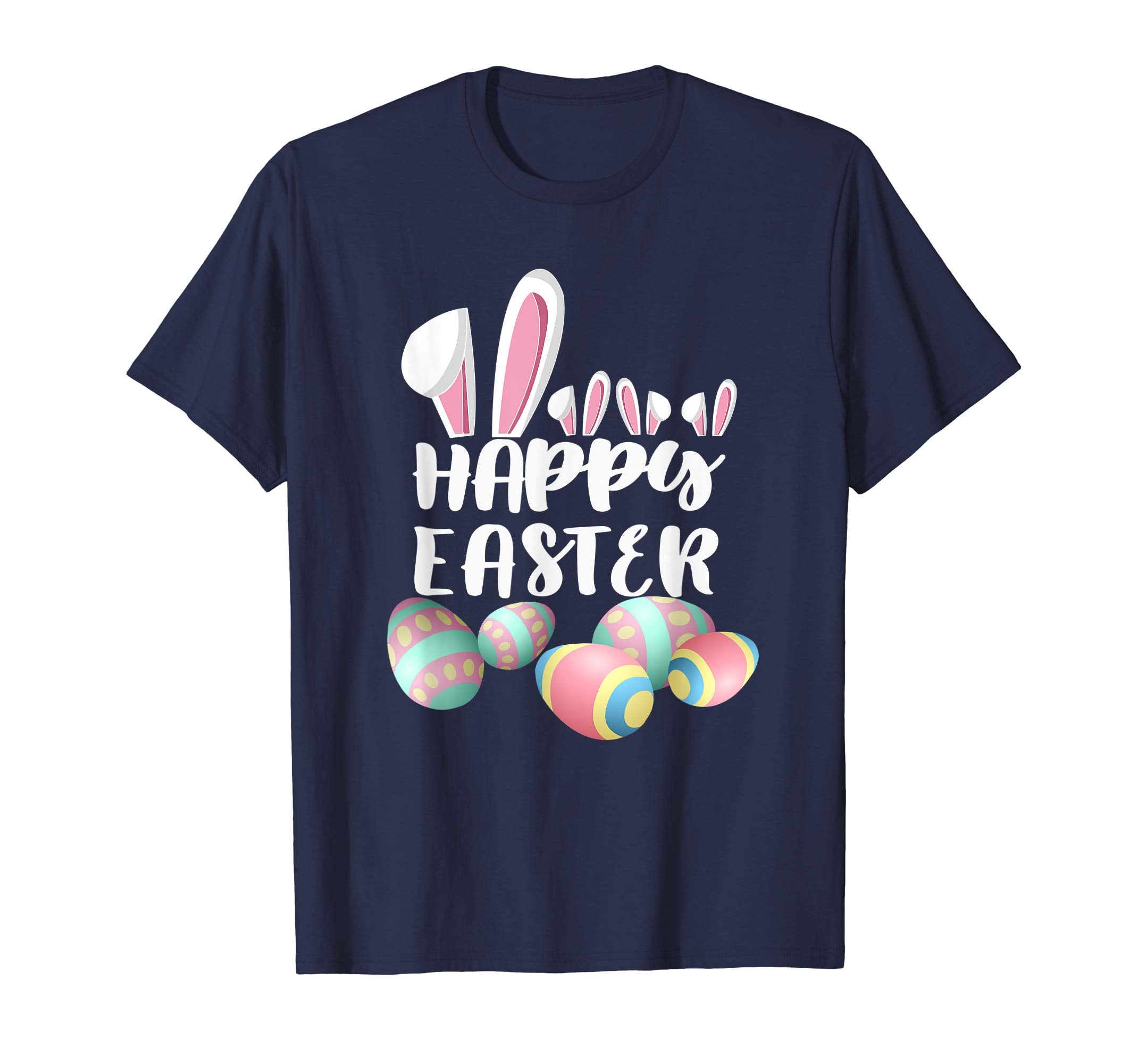 Happy Easter Bunny Ears Tee Shirt With Easter Eggs Tee