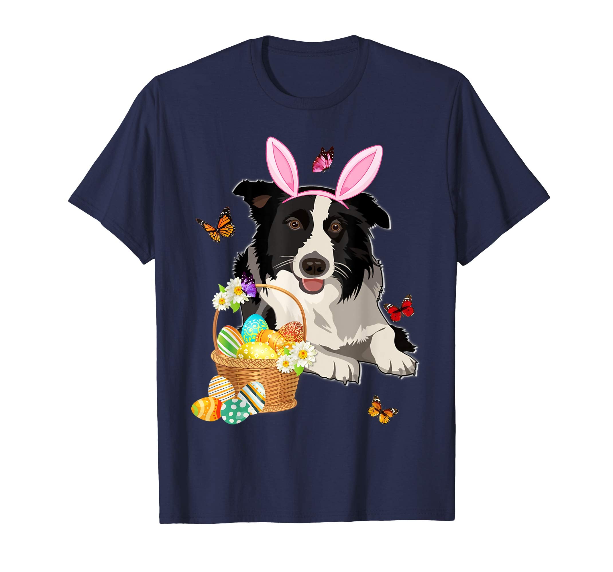 Border Collie Bunny Hat Rabbit Easter Eggs Shirt Happy Ea