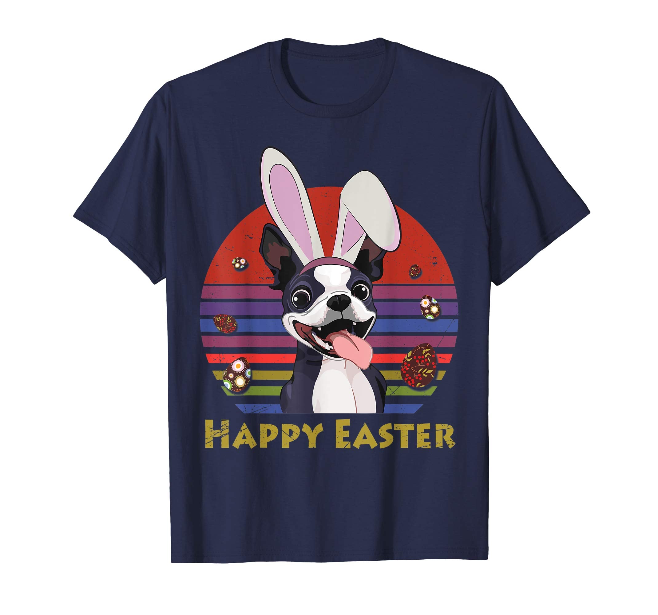 Boston Terrier With Bunny Headband Happy Easter Tshirt Gifts