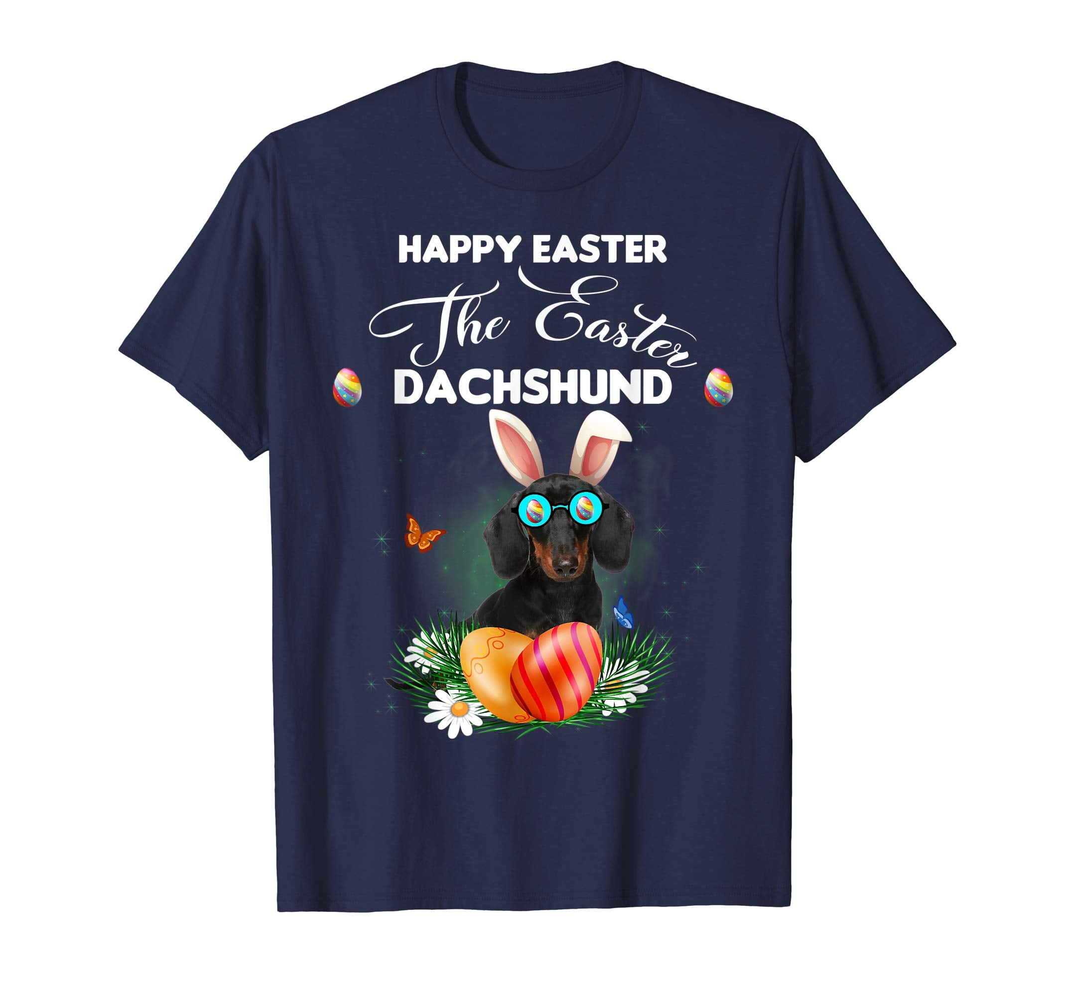 Dachshund Dog Sunglass Bunny Happy Easter Day Tshirt