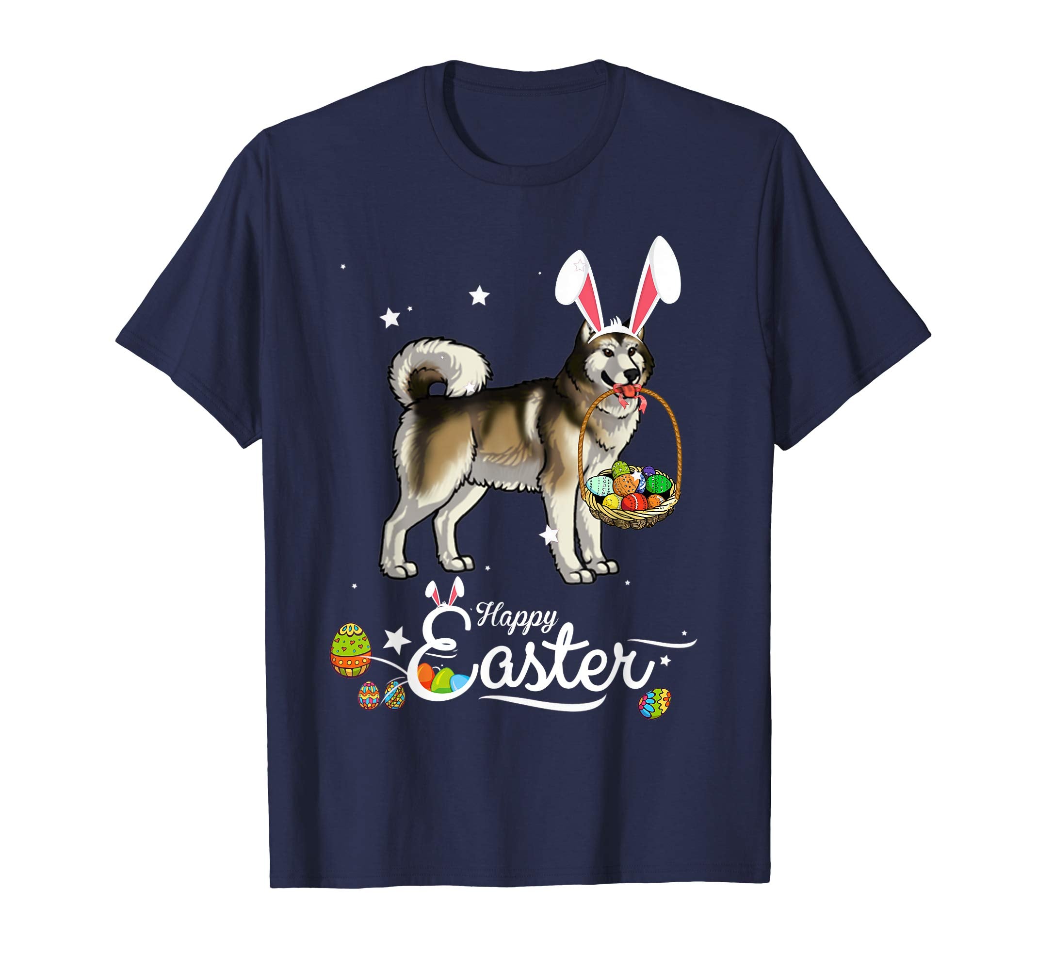 Alaskan Malamute Dog With Bunny Hat Easter Costume T Shirt