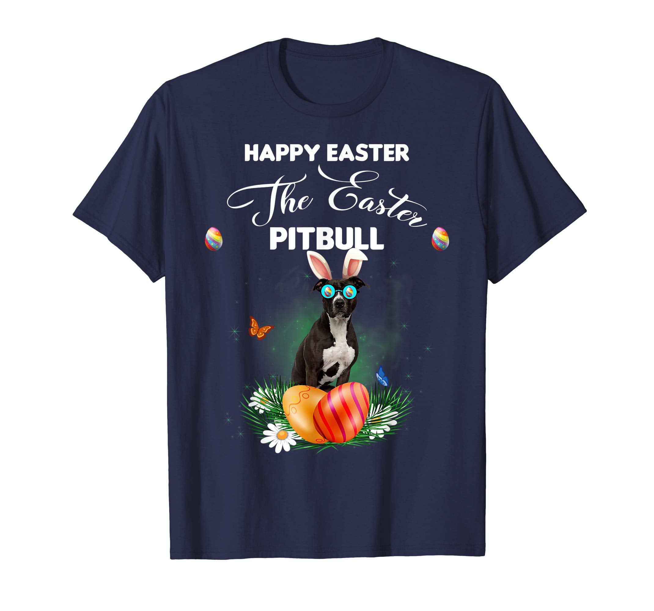 Pitbull Dog Sunglass Bunny Happy Easter Day Tshirt