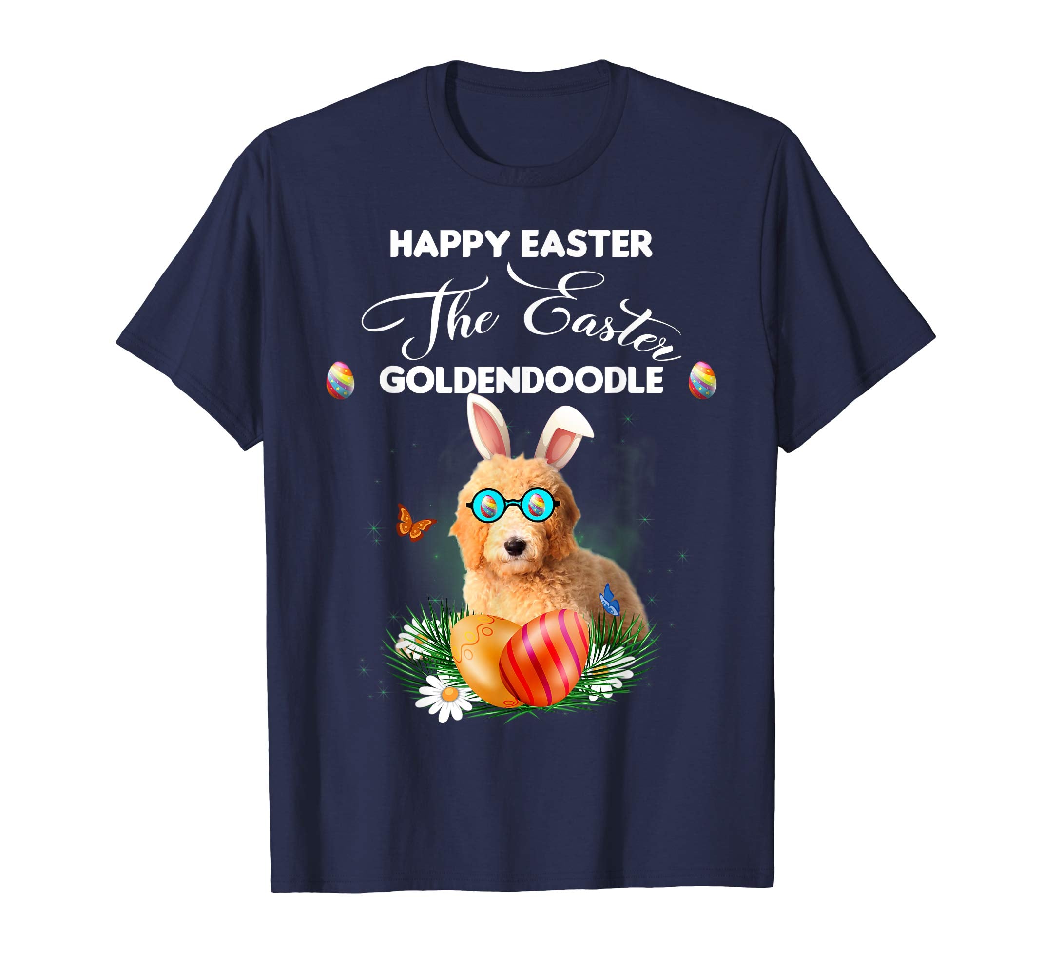 Goldendoodle Dog Sunglass Bunny Happy Easter Day Tshirt