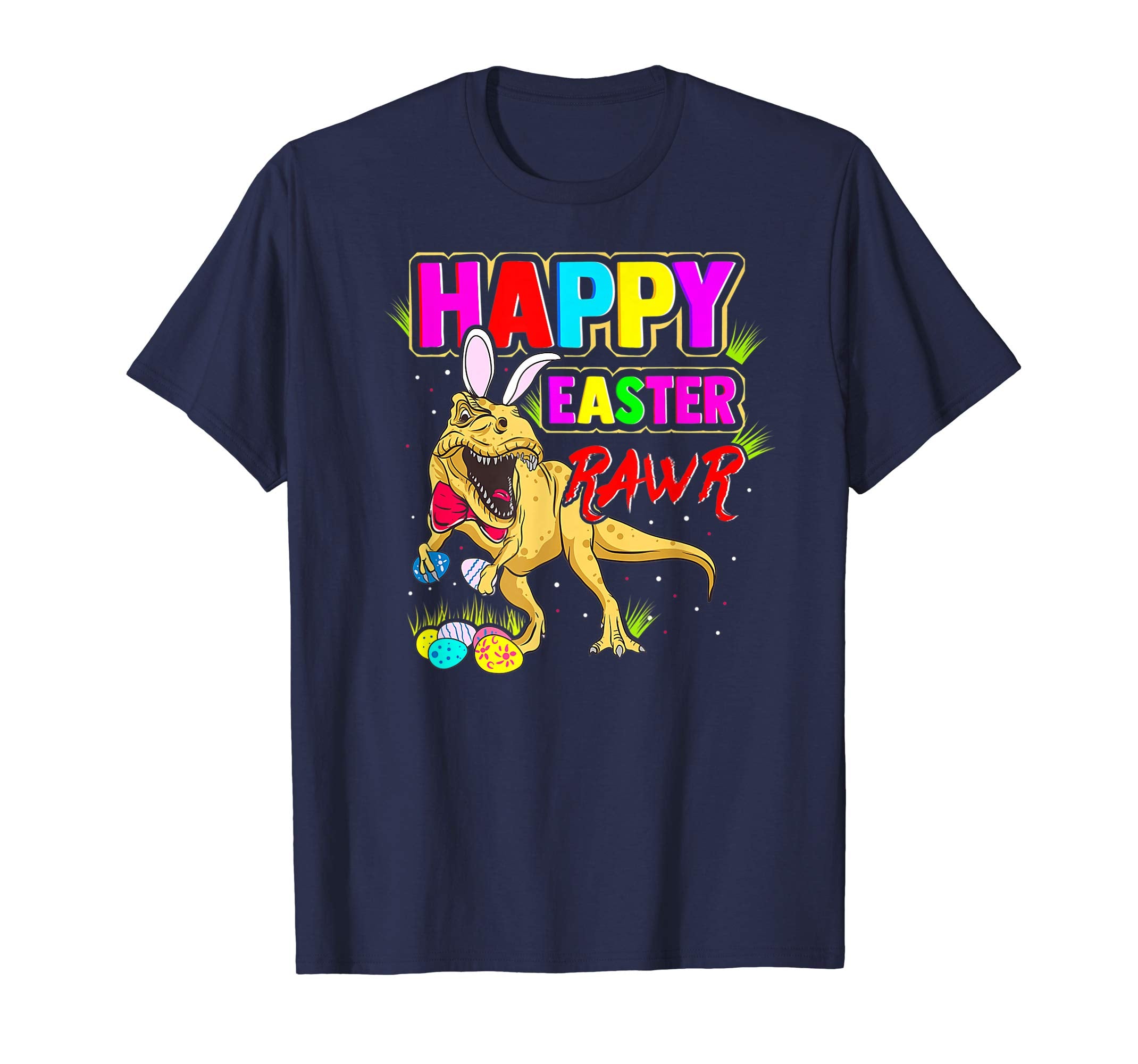 T-Rex Dinosaur Easter Bunny Shirt Kids School Eggs Rawr