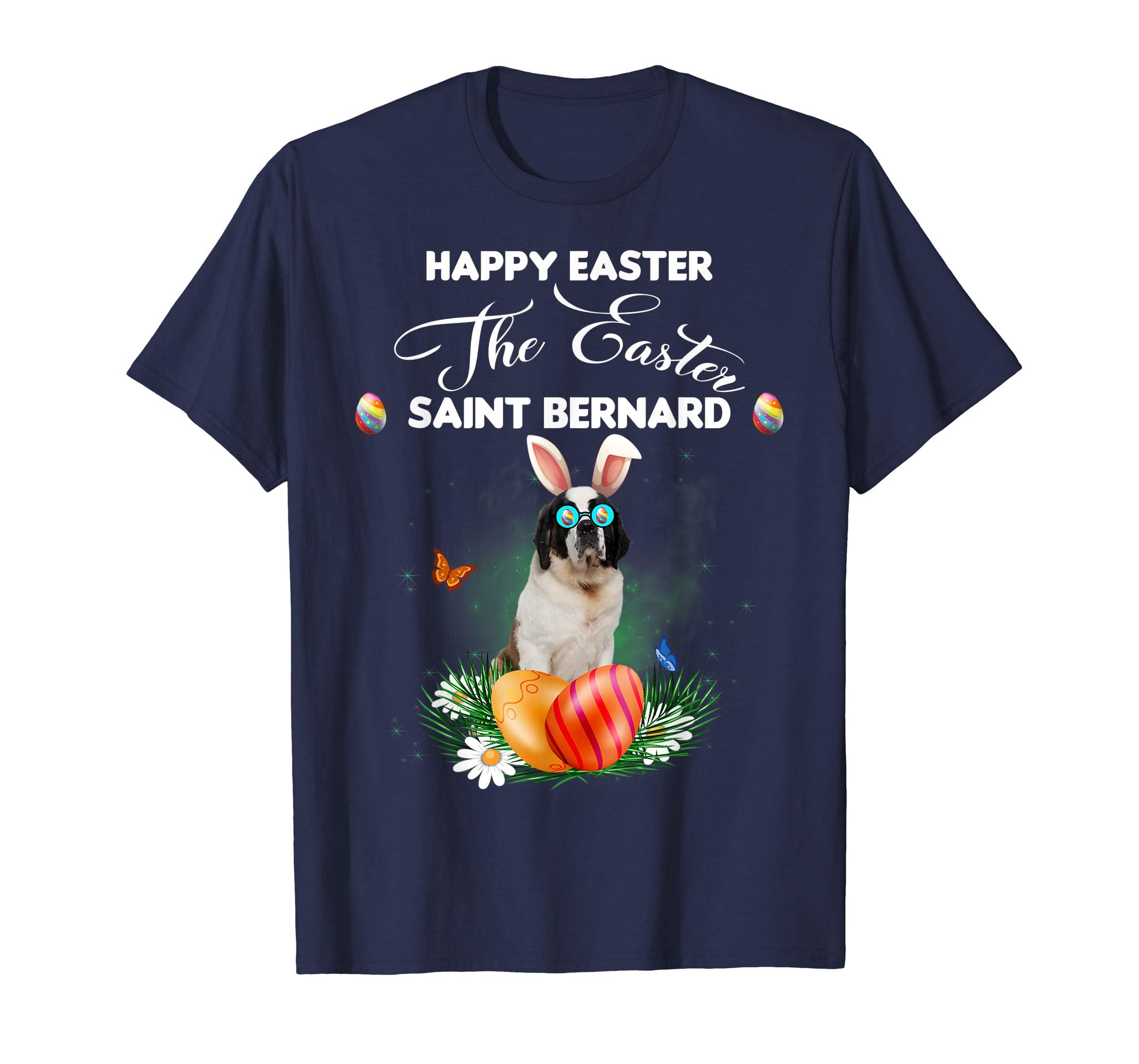Saint Bernard Dog Sunglass Bunny Happy Easter Day Tshirt