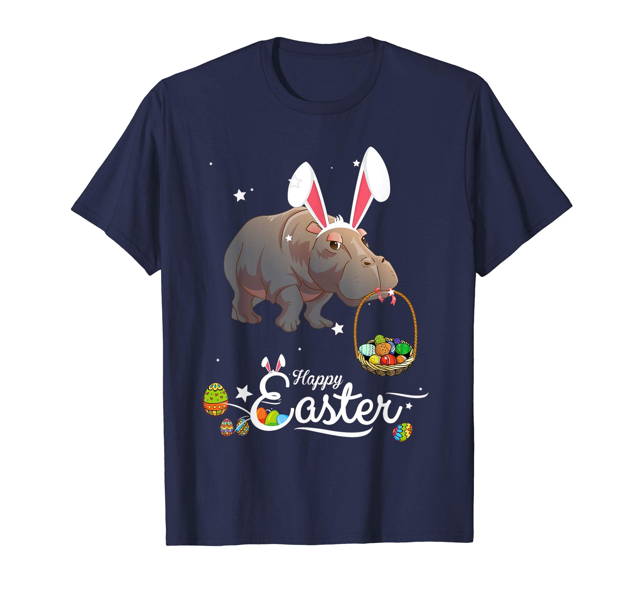 Cute Easter Hippo with Bunny Ears and Eggs T Shirt