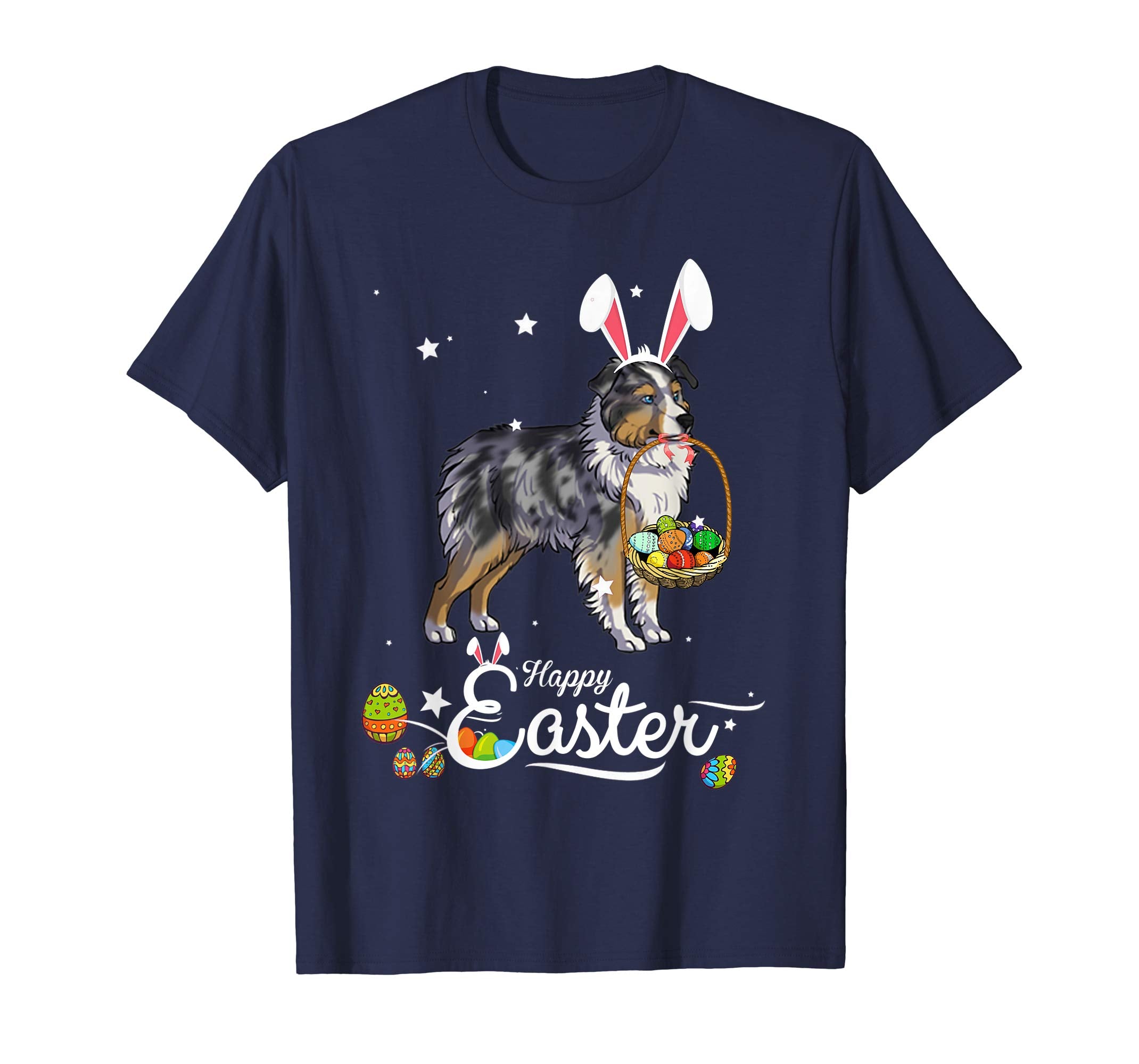 Miniature Shepherd Dog With Bunny Hat Easter Costume T Shirt