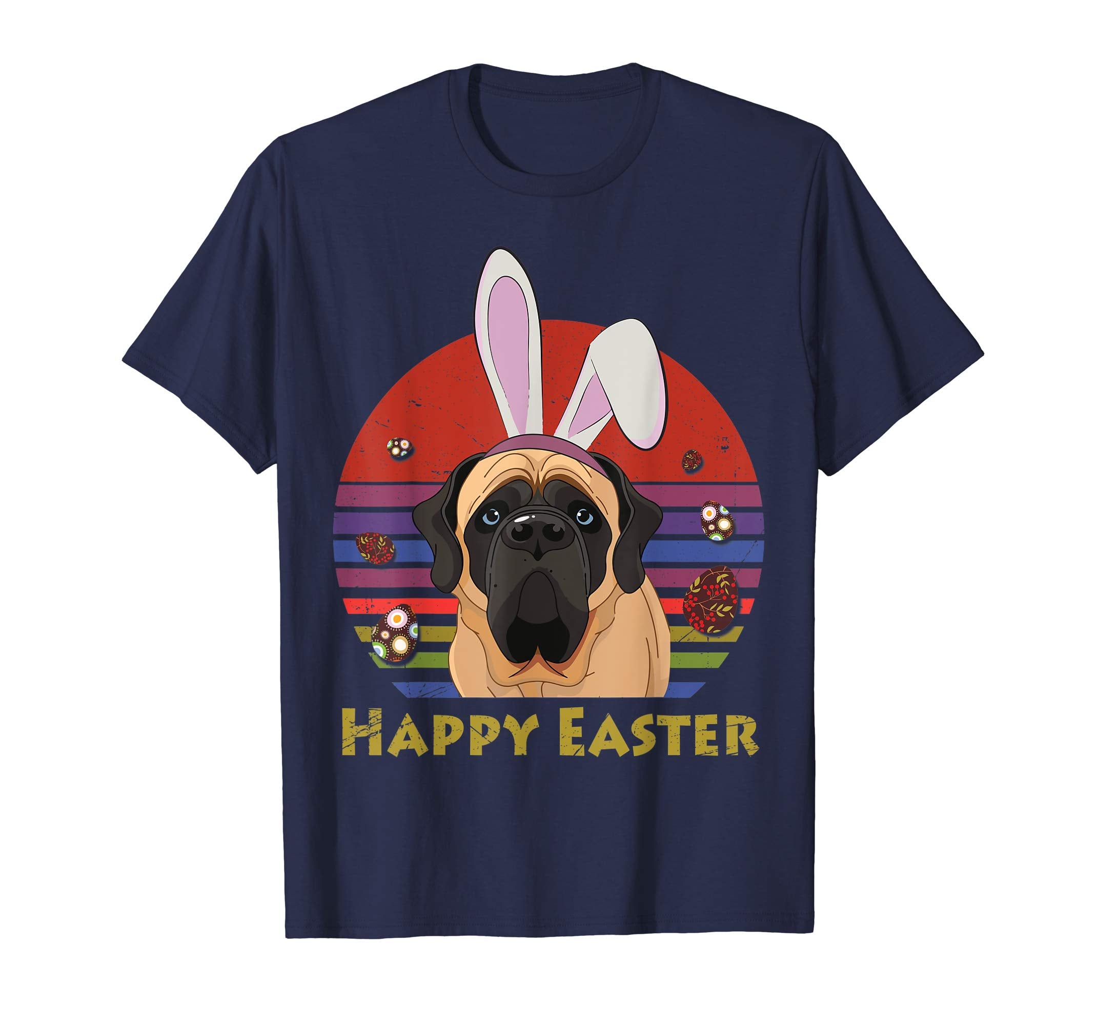 English Mastiff With Bunny Headband Happy Easter Tshirt Gift