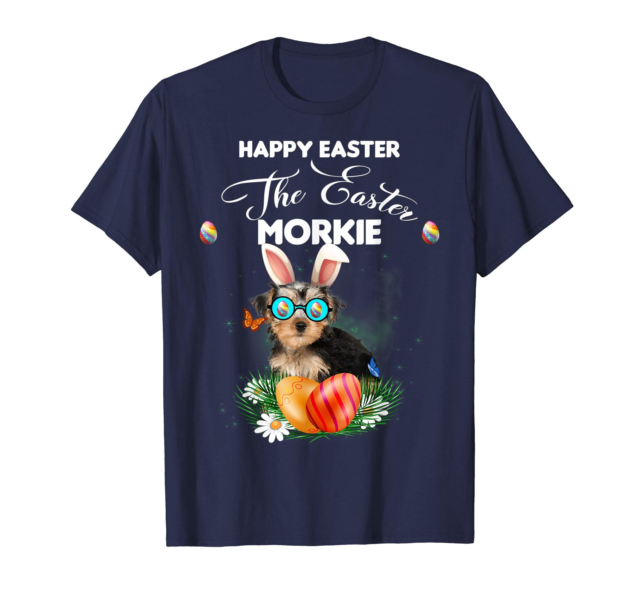 Morkie Dog Sunglass Bunny Happy Easter Day Tshirt