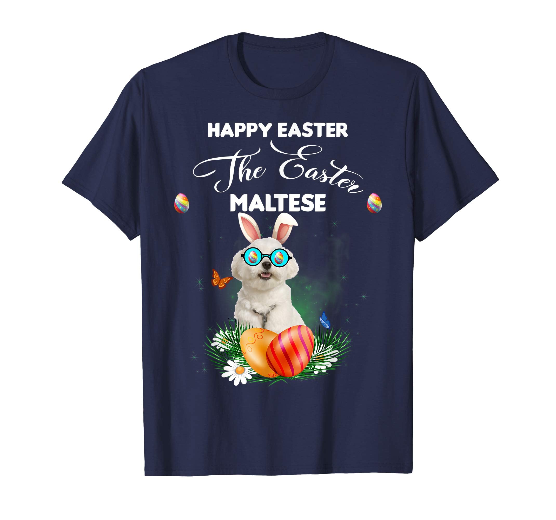 Maltese Dog Sunglass Bunny Happy Easter Day Tshirt