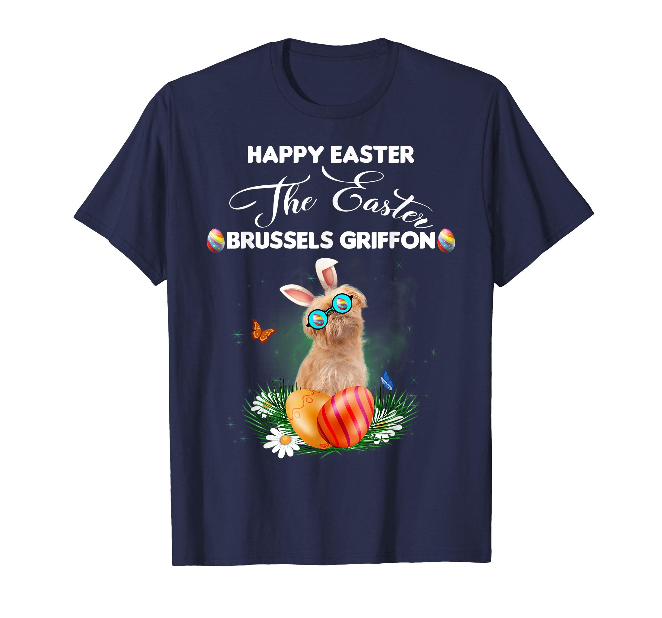 Brussels Griffon Dog Sunglass Bunny Happy Easter Day Tshirt