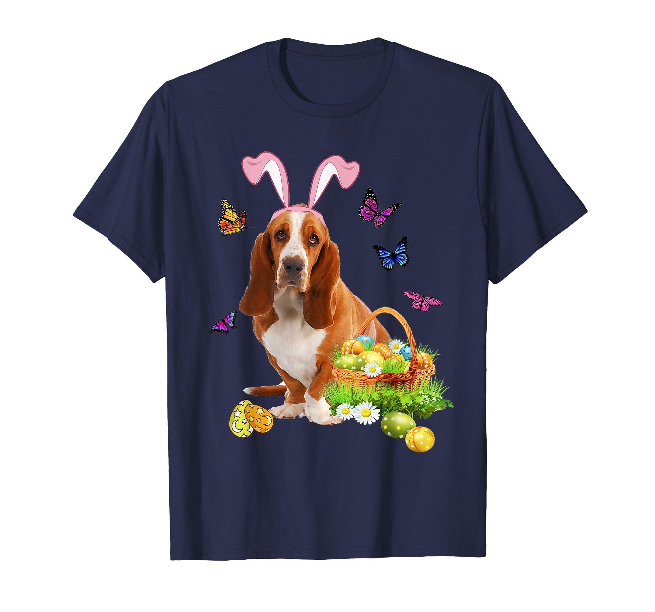 Basset Hound Bunny Hat Rabbit Easter Eggs T-Shirt