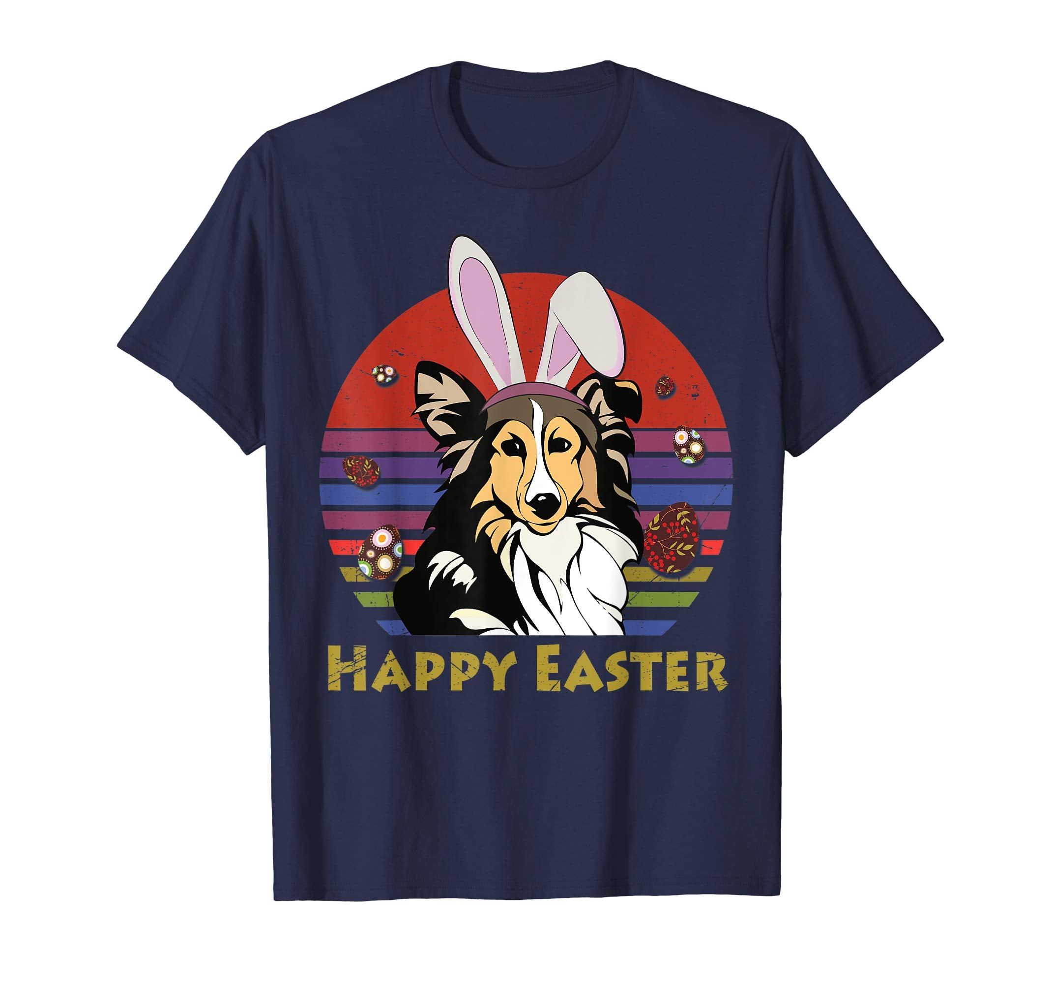 Shetland Sheepdog With Bunny Headband Happy Easter Tshirt