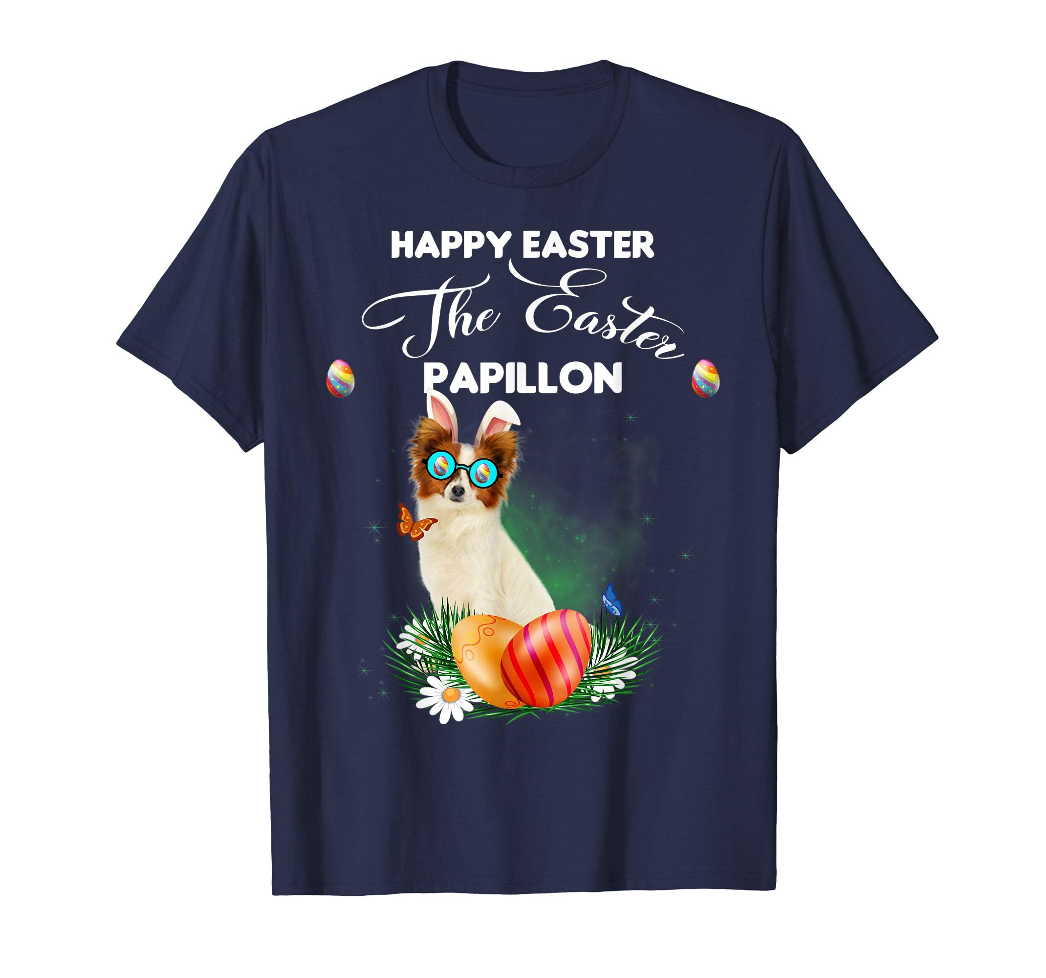 Papillon Dog Sunglass Bunny Happy Easter Day Tshirt