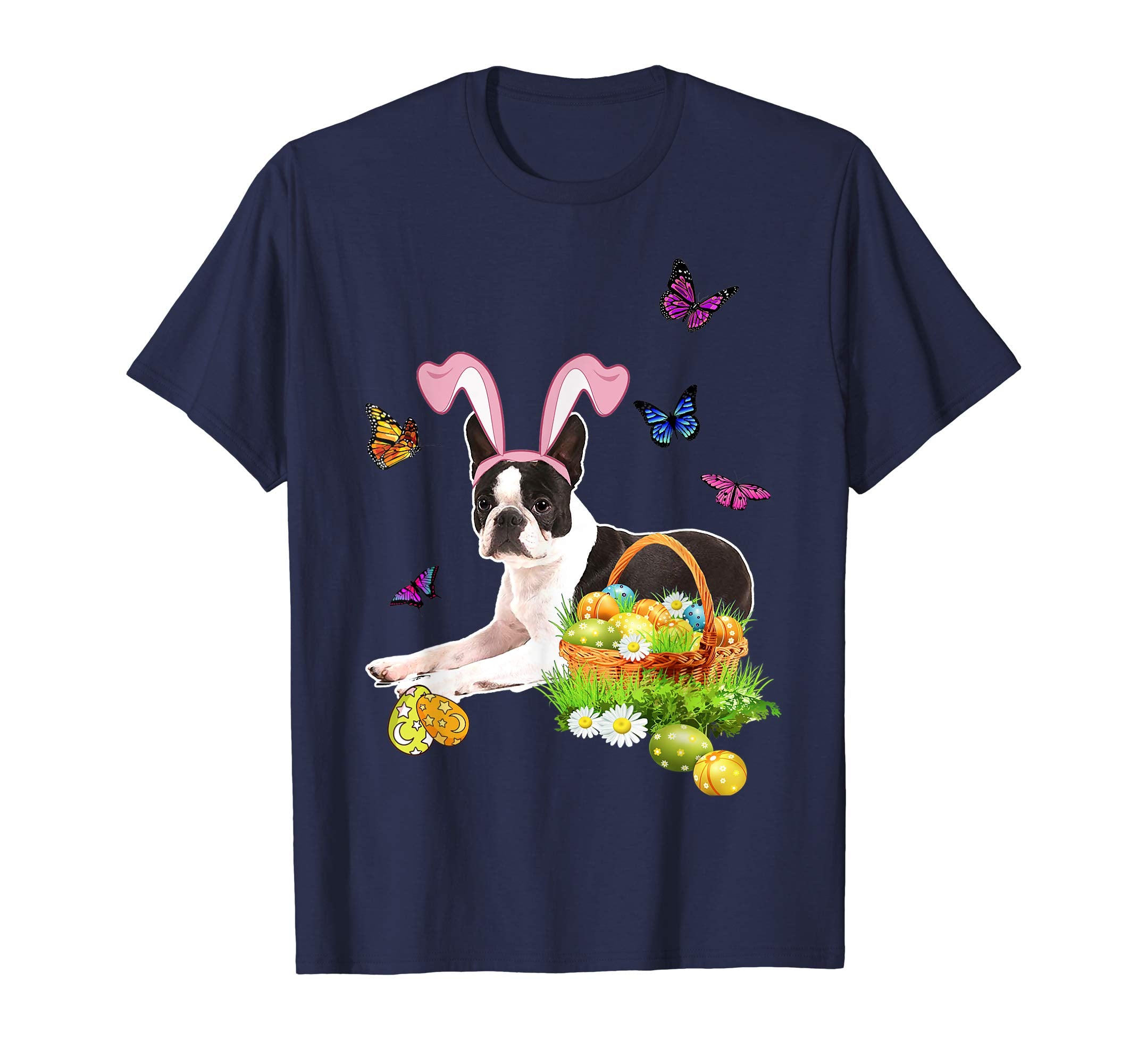 Boston Terrier Bunny Hat Rabbit Easter Eggs T-Shirt