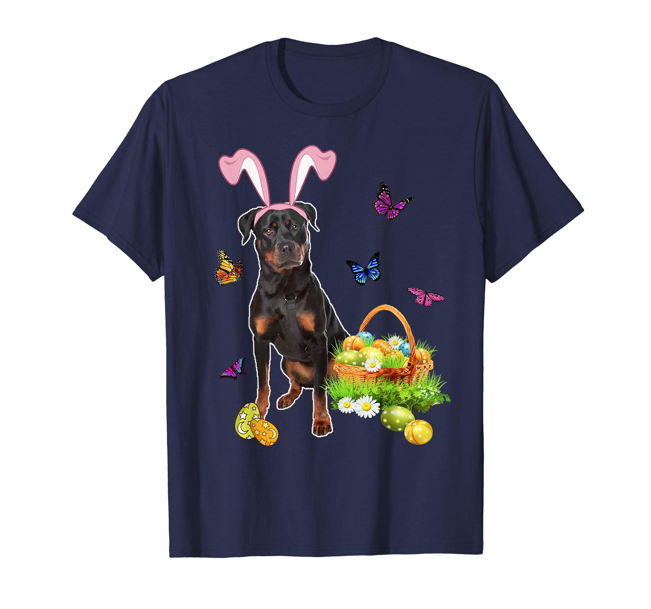 Rottweiler Bunny Hat Rabbit Easter Eggs T-Shirt