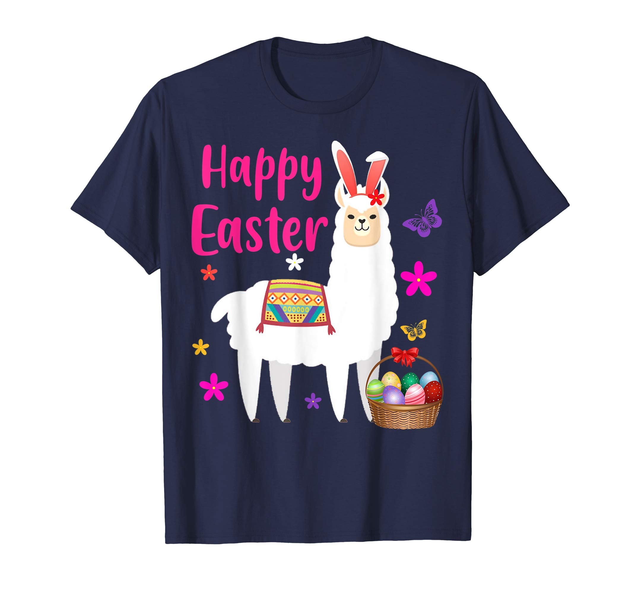 HAPPY EASTER LLAMA Bunny Gift Shirt Girls Women Kids