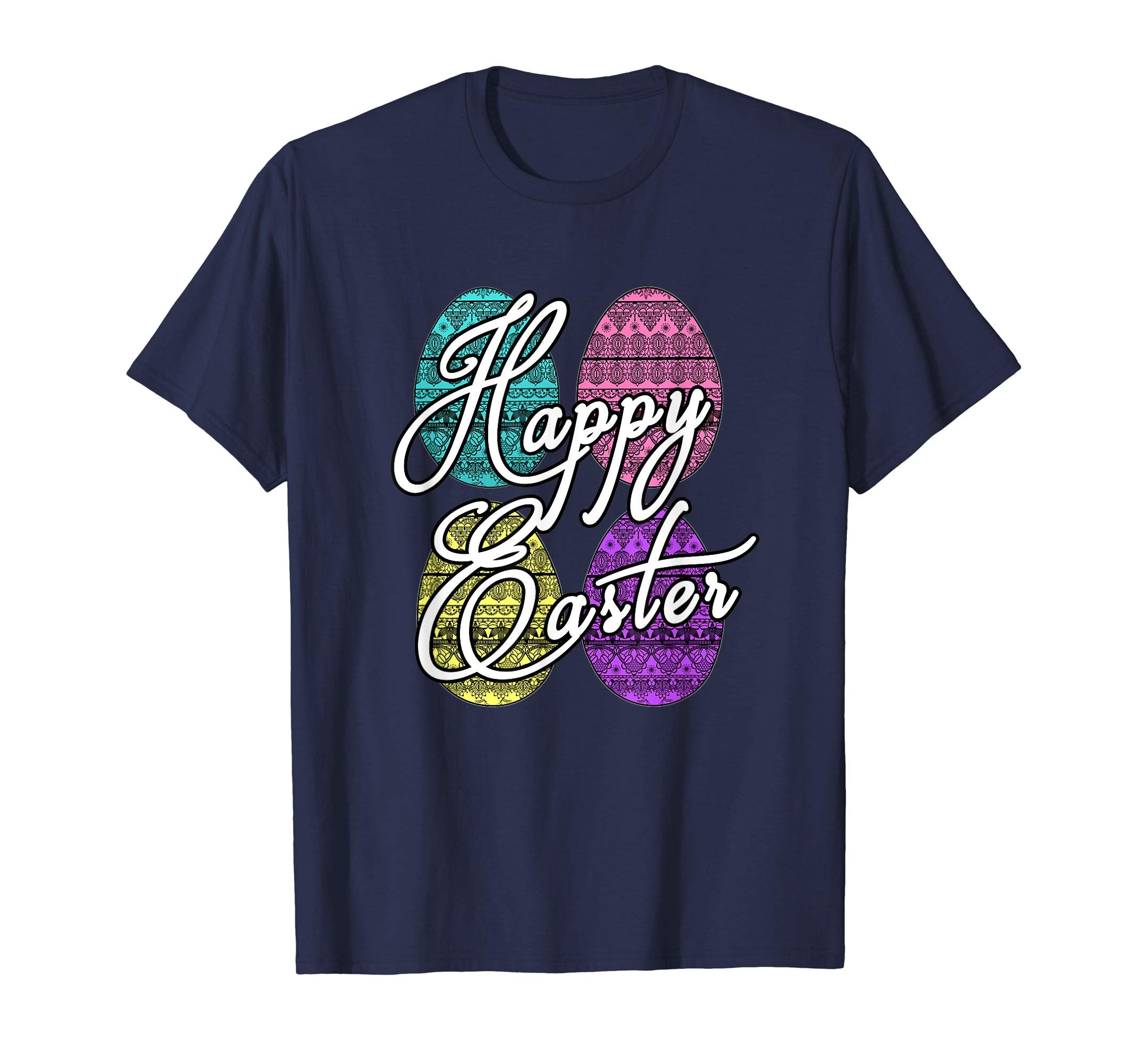 Happy Easter Holiday TShirt With Lace Easter Eggs