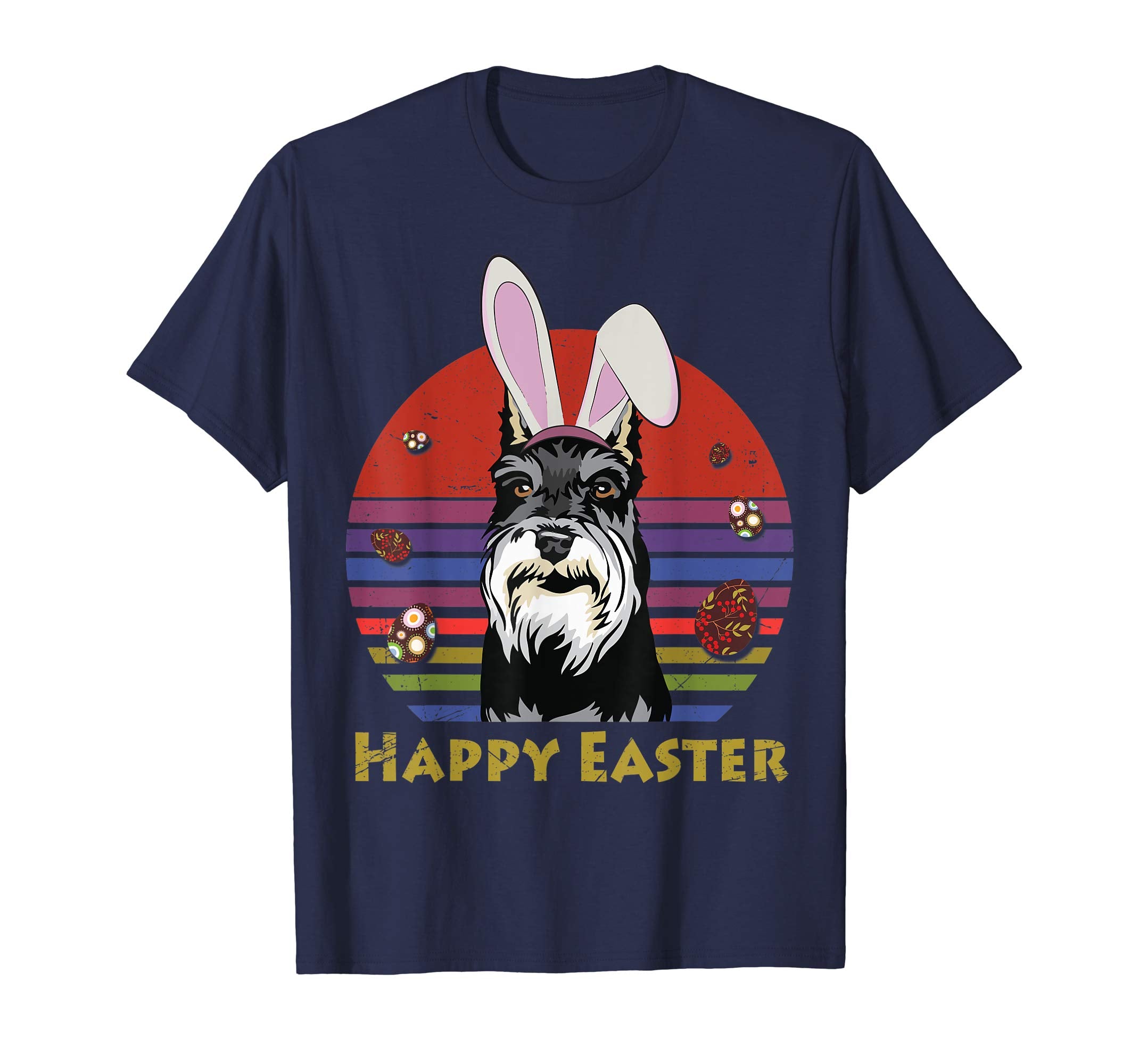 Miniature Schnauzer With Bunny Headband Happy Easter Tshirt
