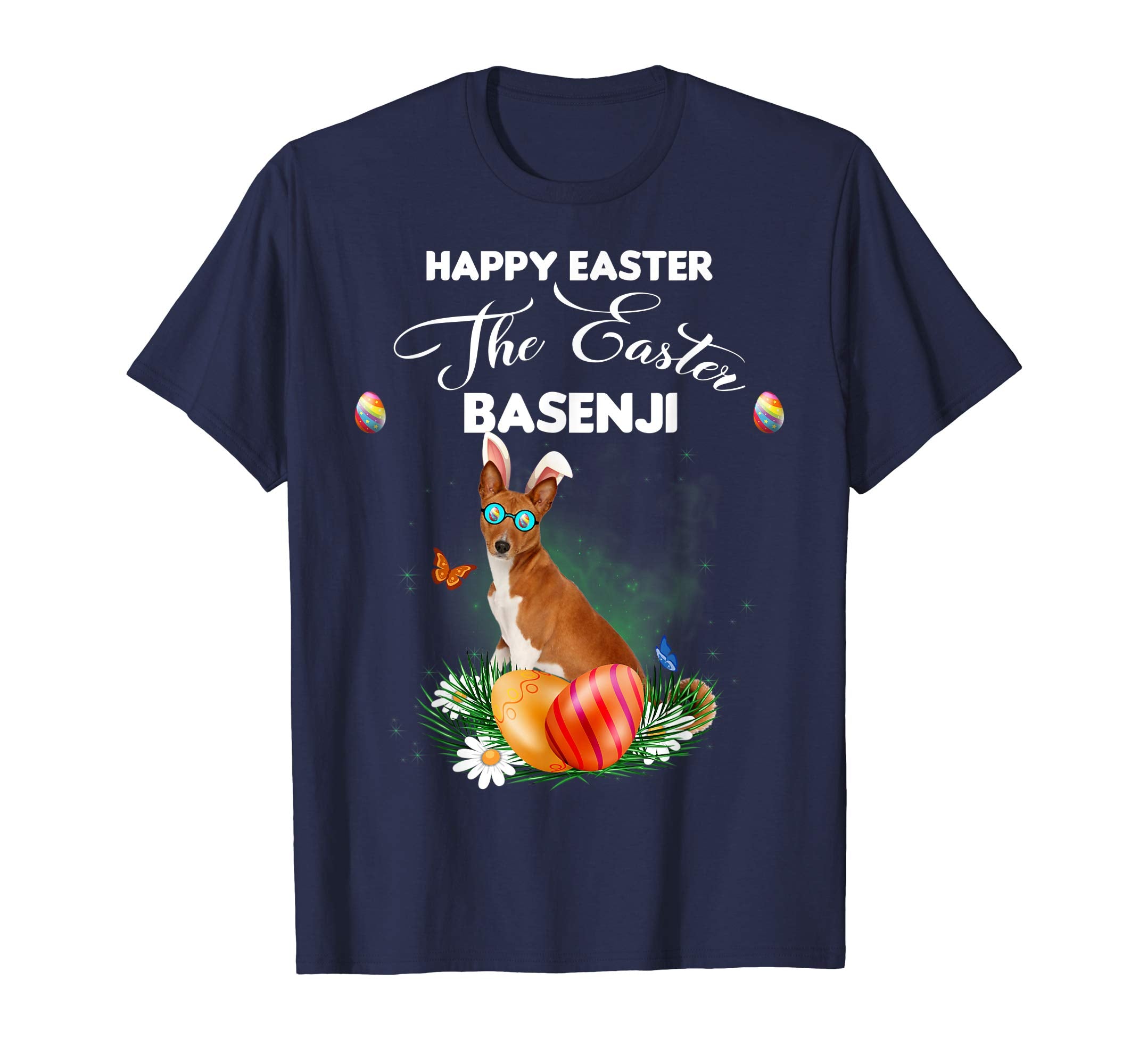 Basenji Dog Sunglass Bunny Happy Easter Day Tshirt