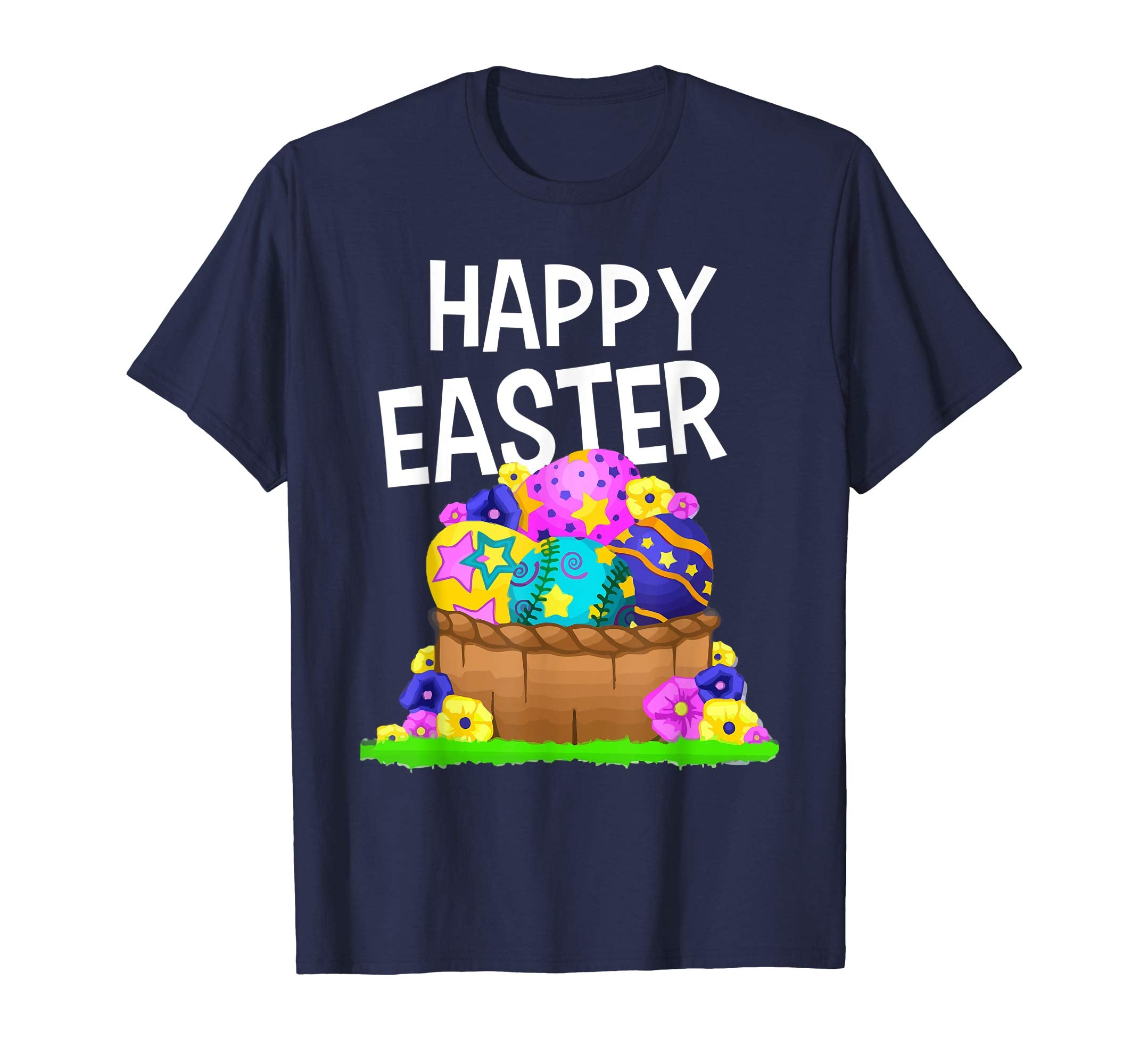 Happy Easter Shirt Eggs Basket Kids Girls Boy T-Shirts Gift