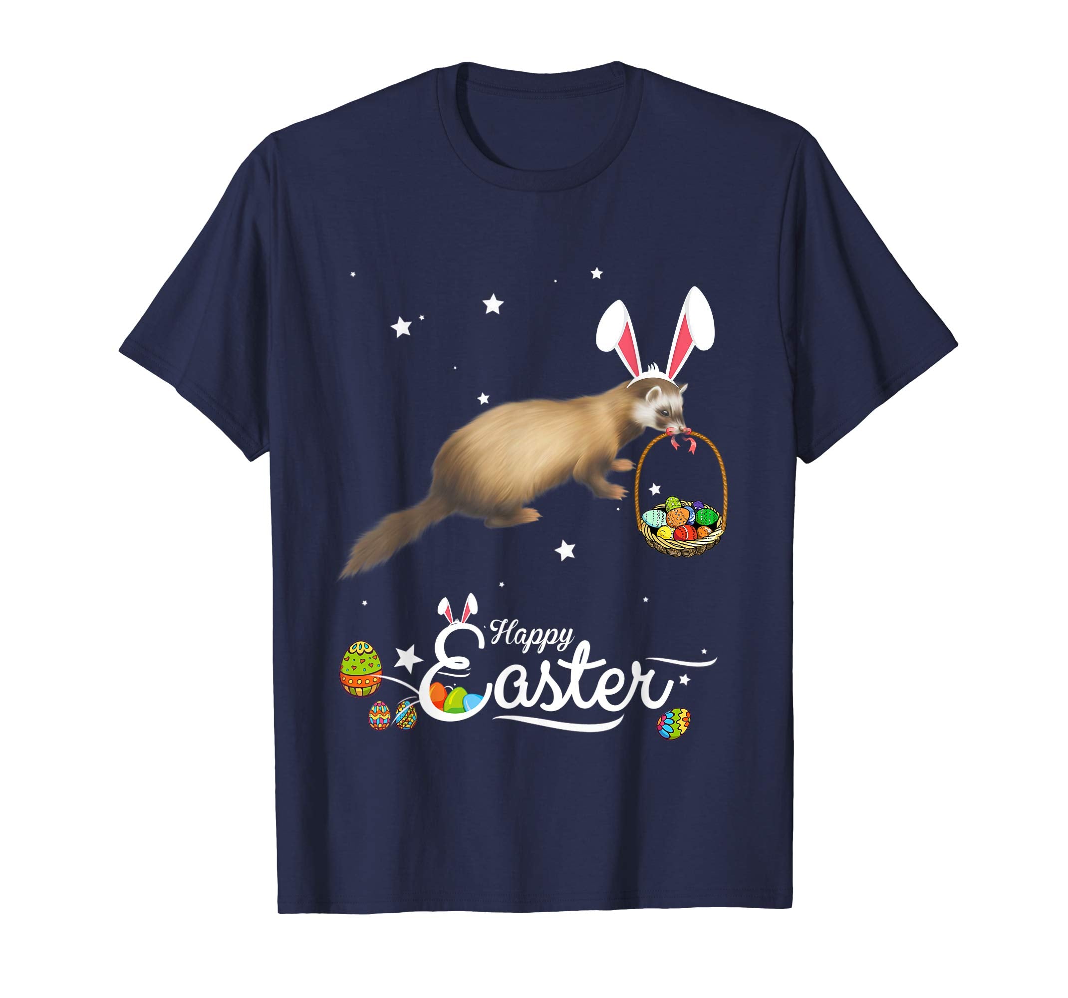 Cute Easter Ferret with Bunny Ears and Eggs T Shirt