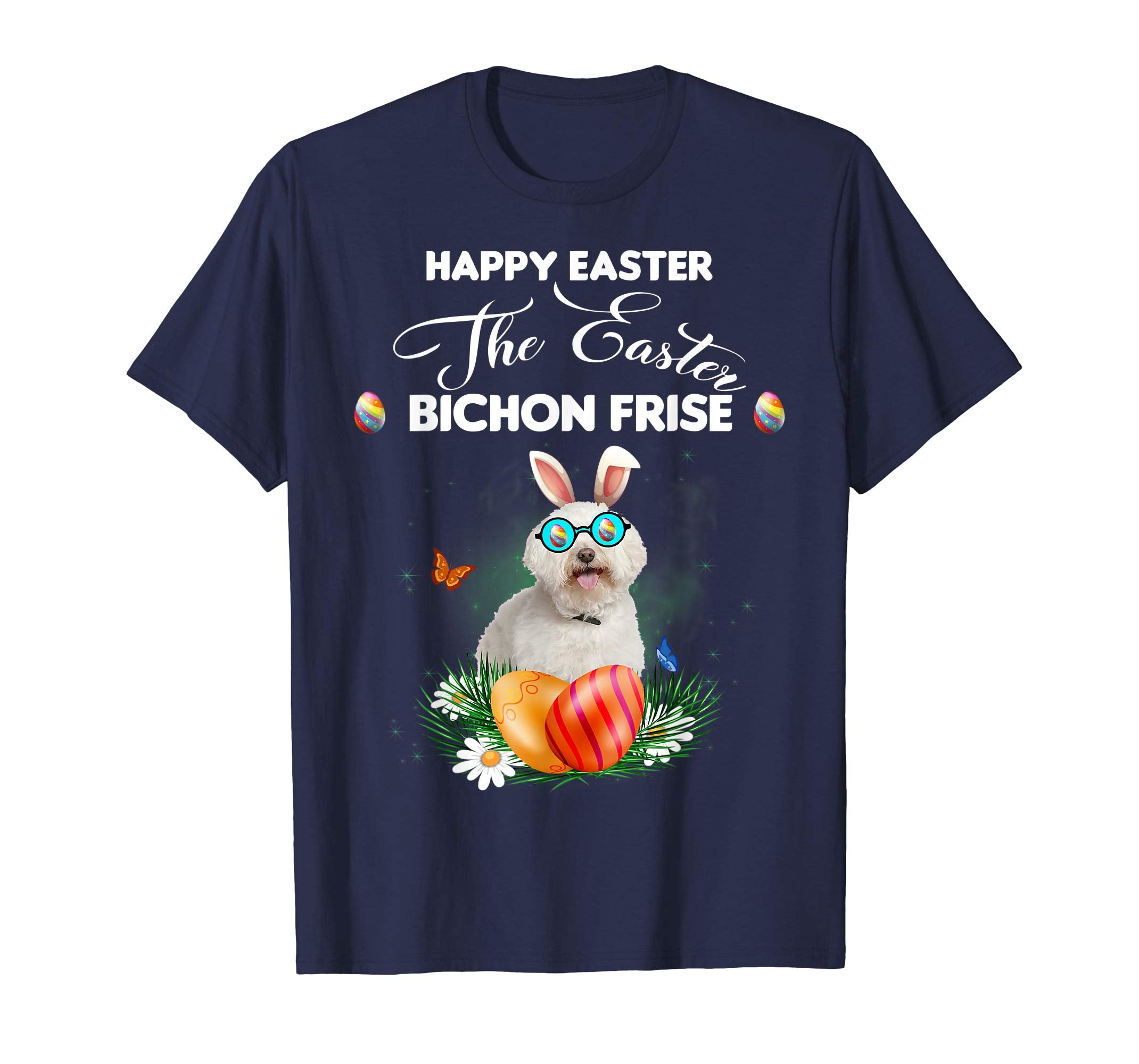 Bichon Frise Dog Sunglass Bunny Happy Easter Day Tshirt
