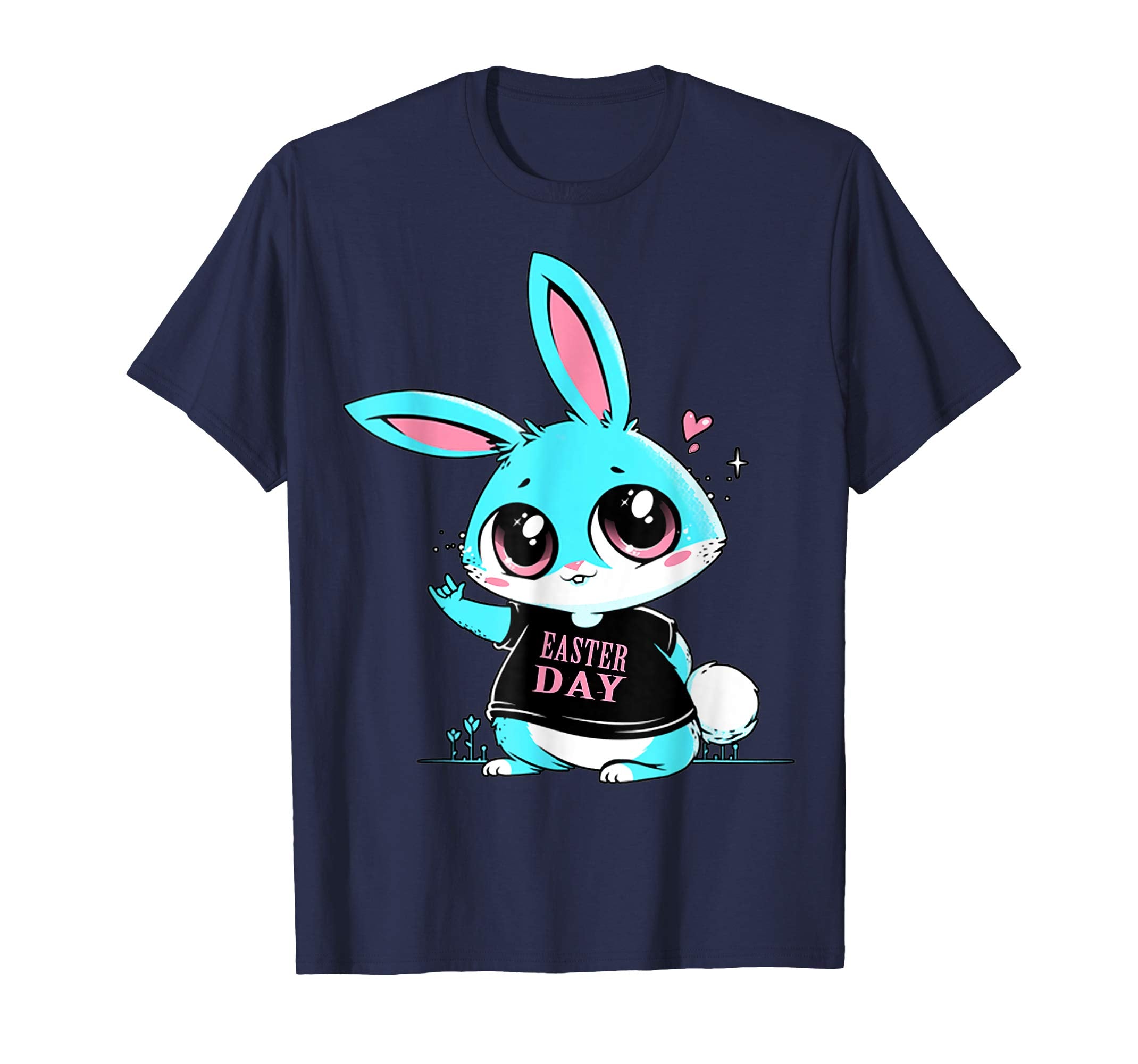 Blue Cute Bunny Rabbit Lover Happy Easter Day Heart Shirt