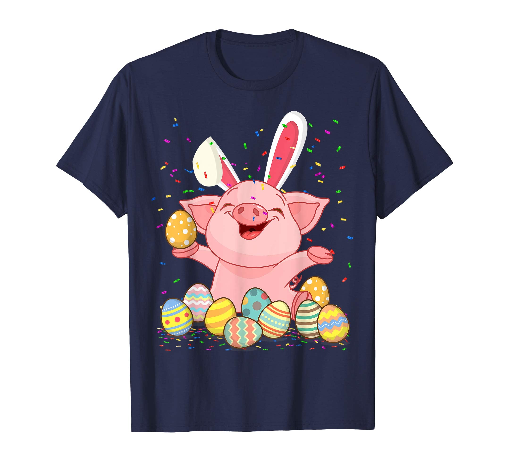 Pig &amp; Bunny Rabbit Ear Easter Eggs Shirt Happy Easter Day
