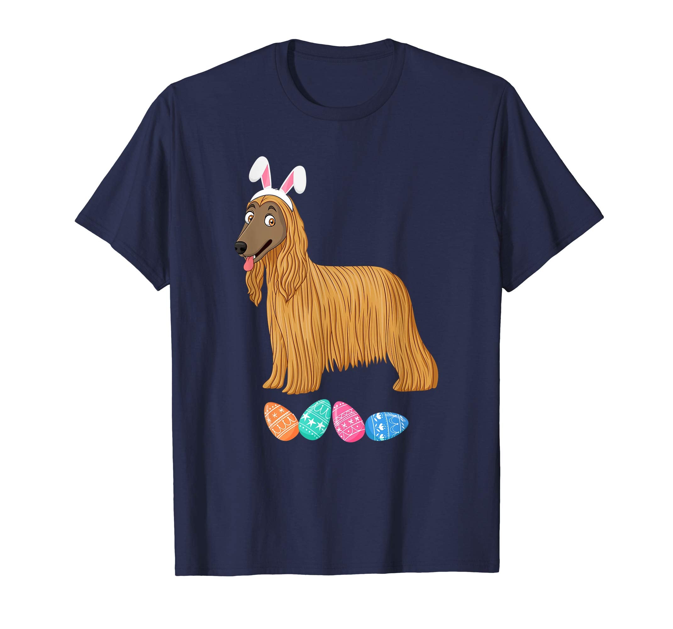 Funny Easter Afghan Hound With Bunny Ears And Eggs T Shirt
