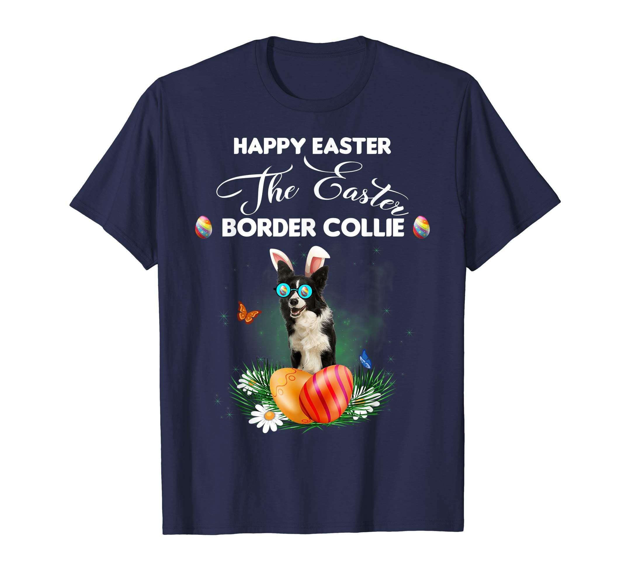 Border Collie Dog Sunglass Bunny Happy Easter Day Tshirt