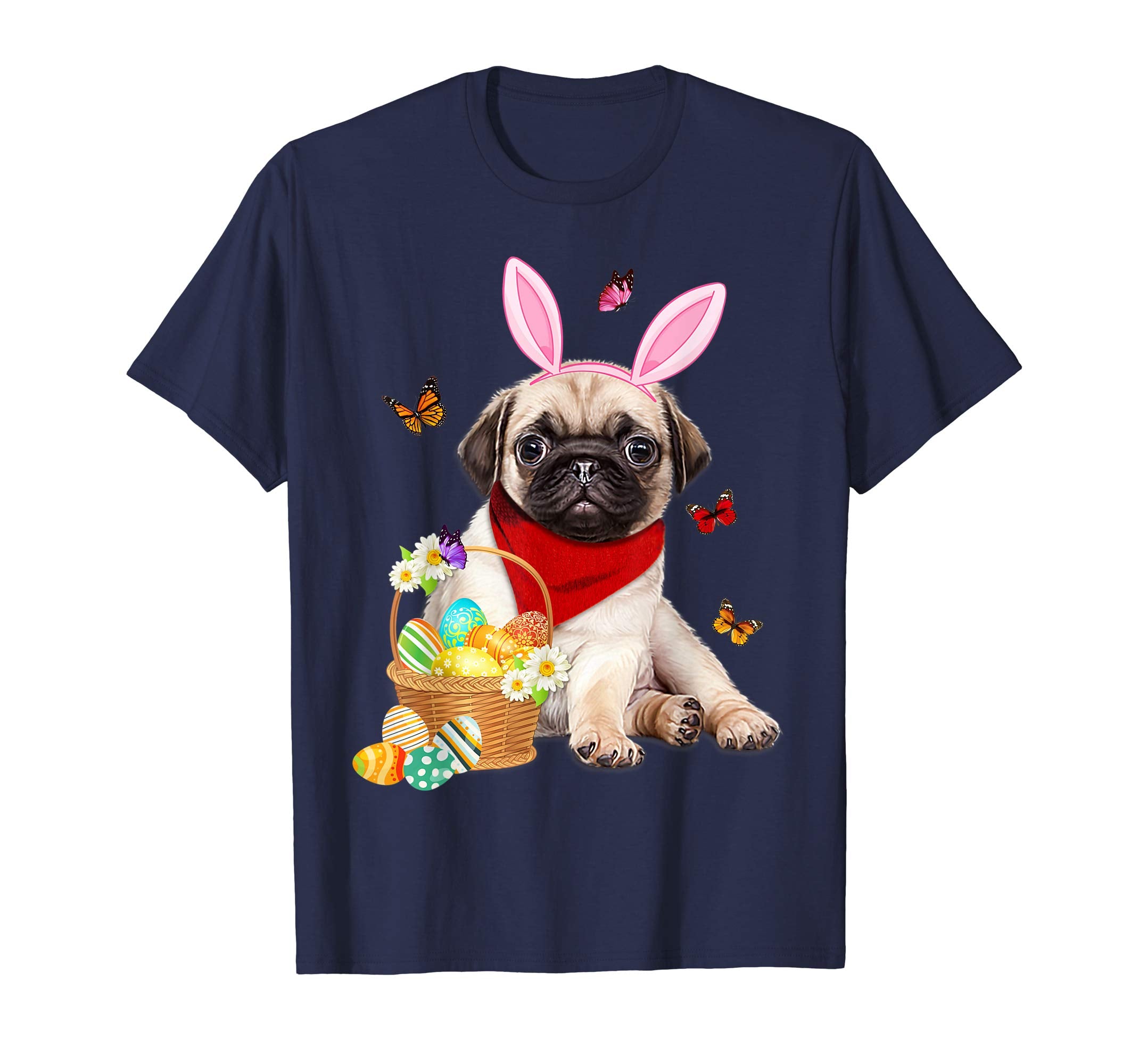 Pug Bunny Hat Rabbit Easter Eggs Shirt Happy Ea