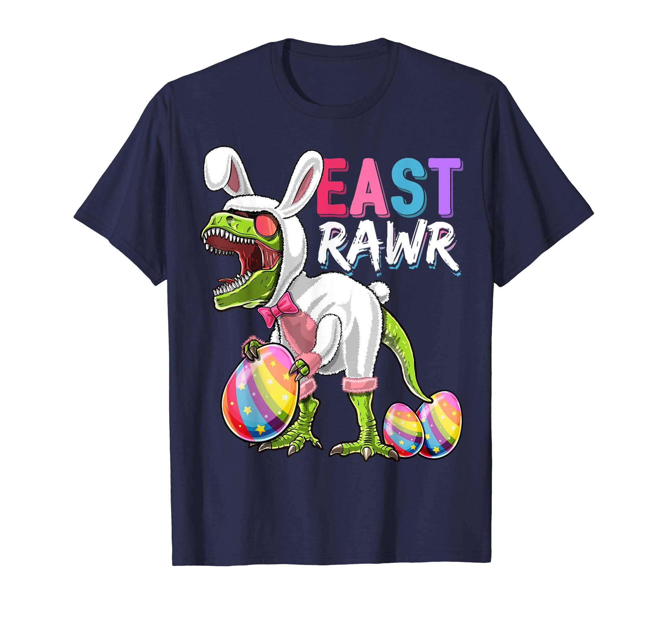 Happy Easter T Rex Dinosaur Easter Bunny Egg Shirt Kids