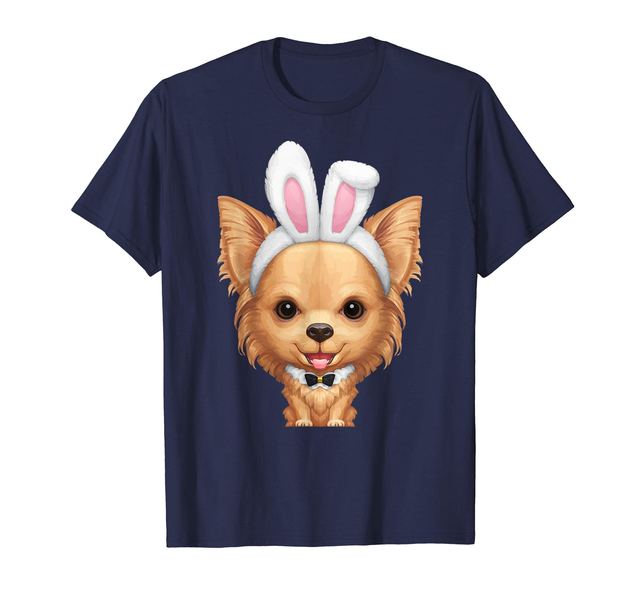Fawn Long Coat Chihuahua in Easter Bunny Costume T-Shirt