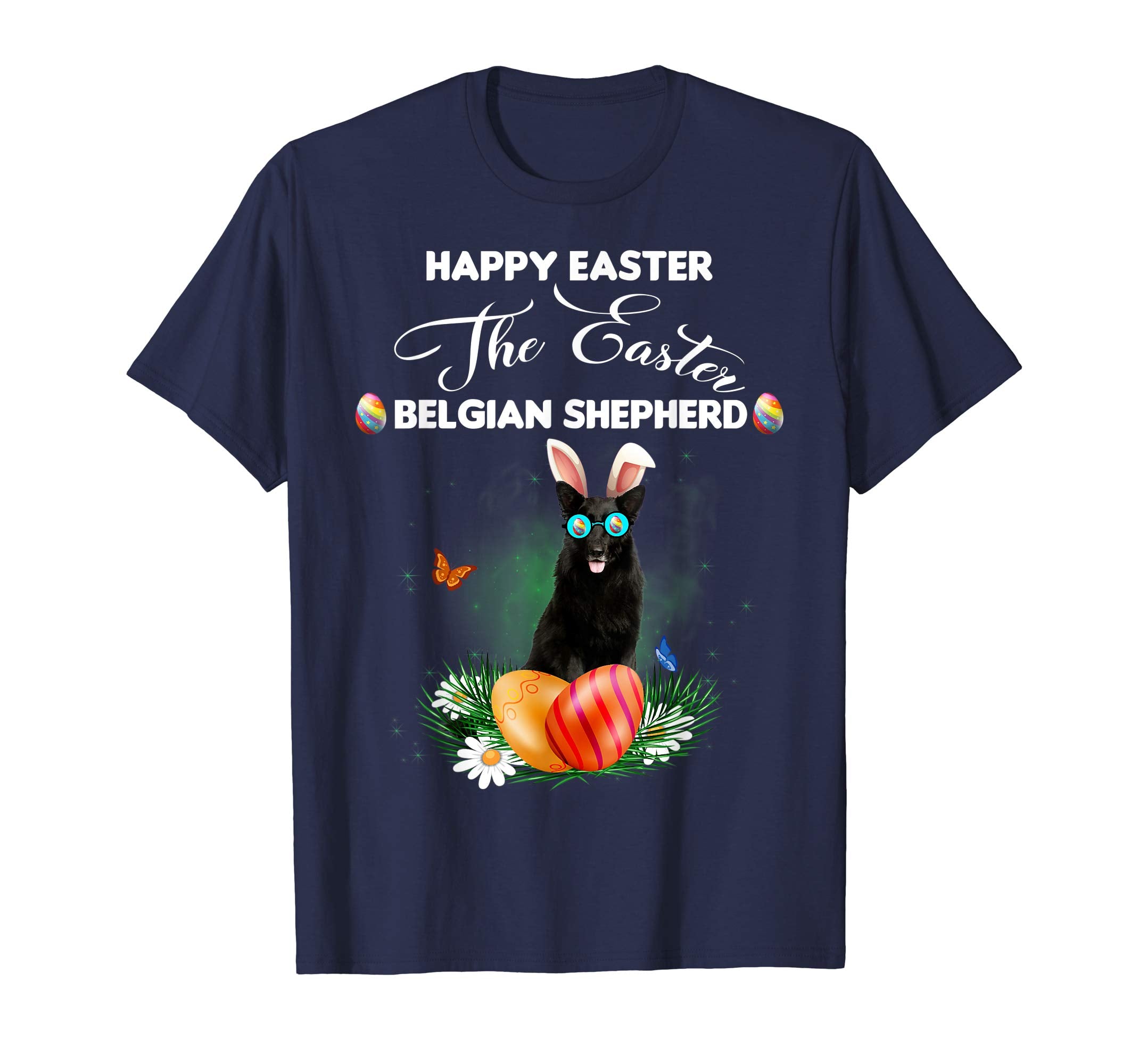 Belgian Shepherd Dog Sunglass Bunny Happy Easter Day Tshirt