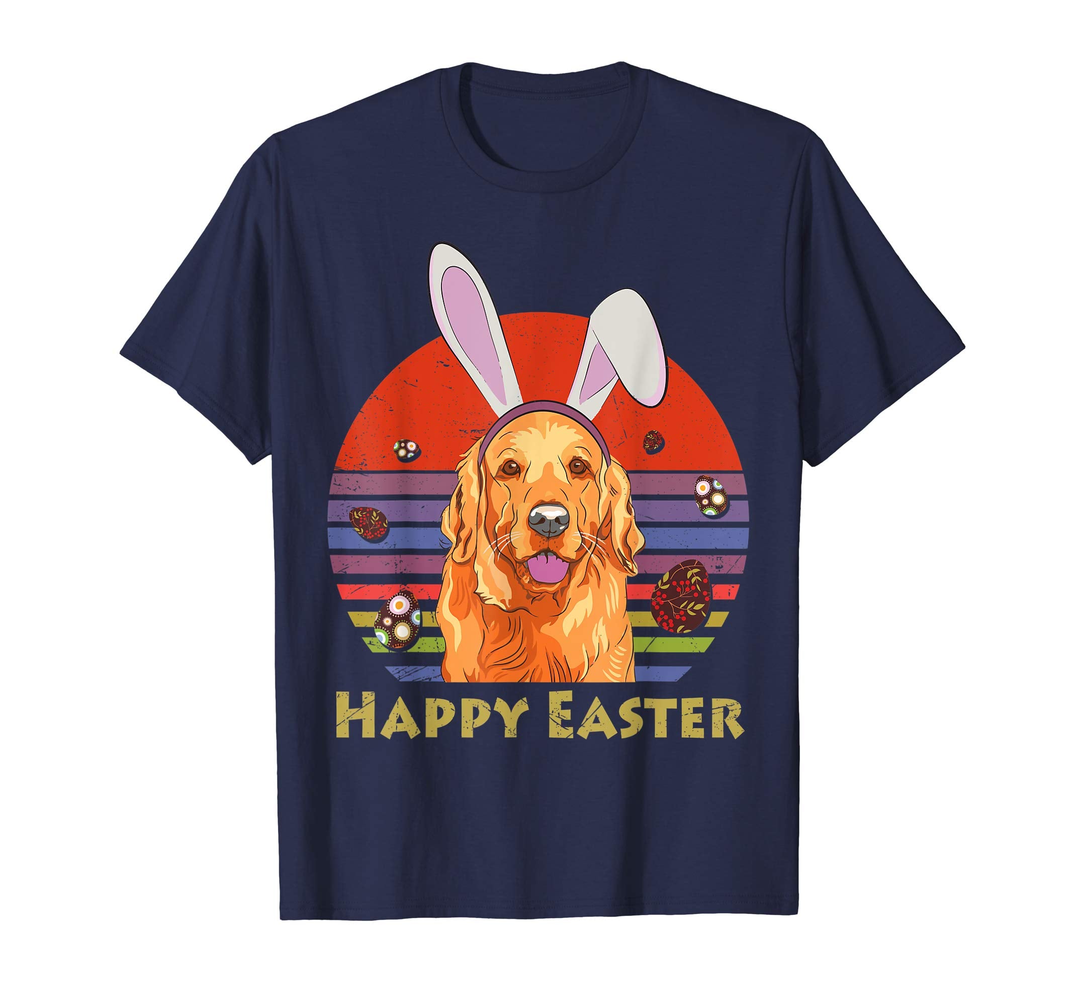 Golden Retriever With Bunny Headband Happy Easter Tshirt