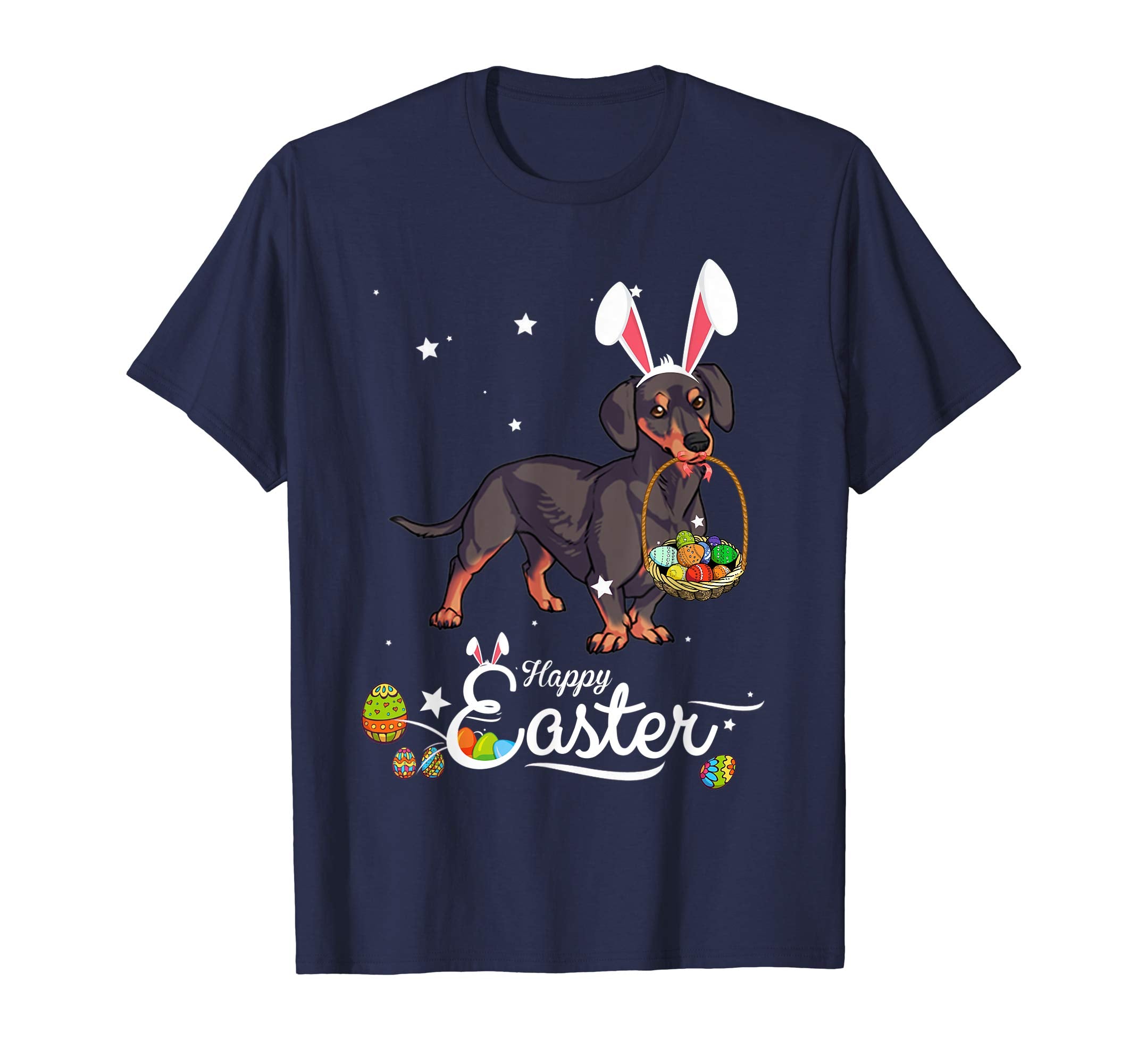 Miniature Dachsund Dog With Bunny Hat Easter Costume T Shirt