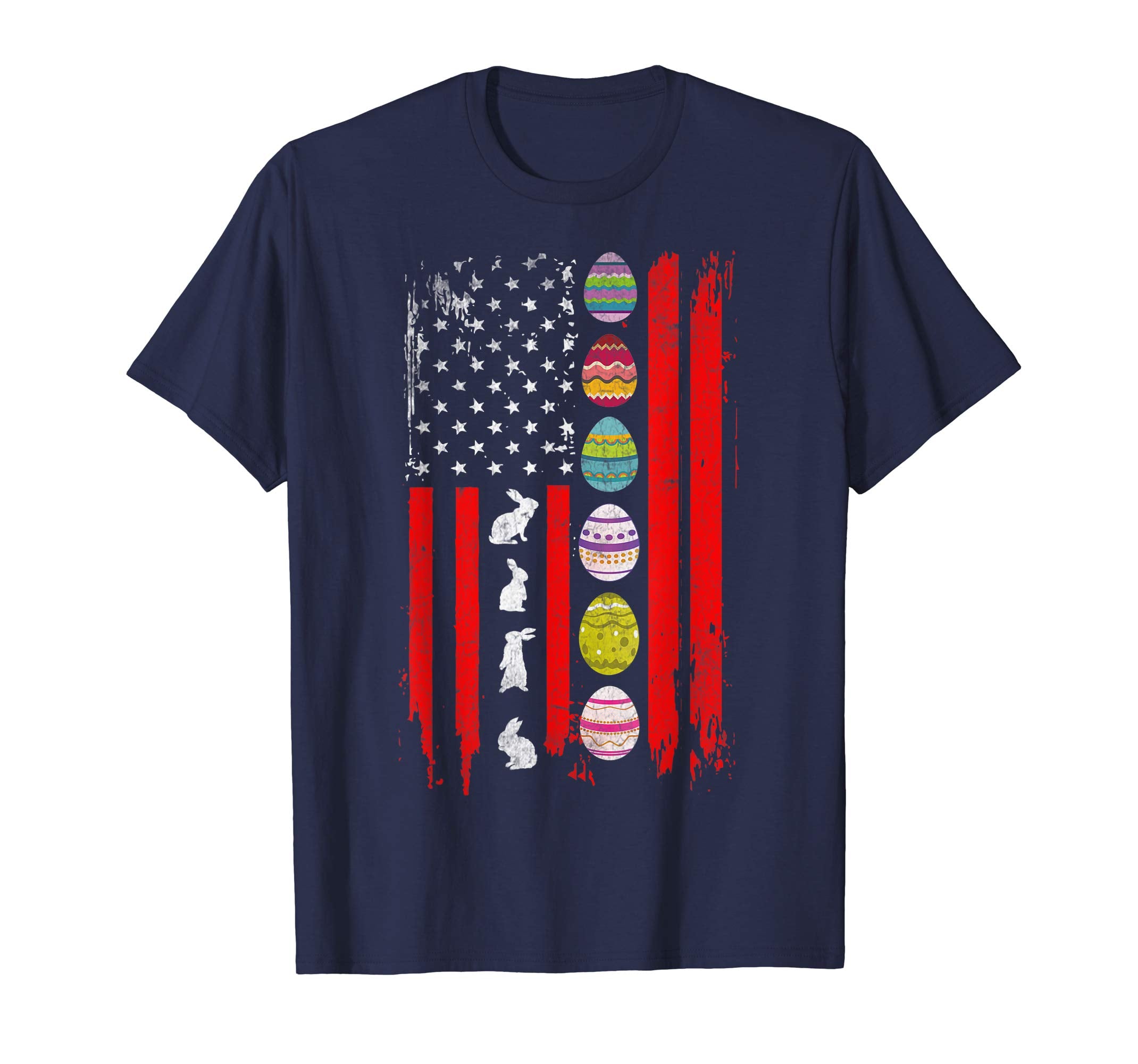 Easter Bunny American Flag T-Shirt Colorful Easter Egg flag
