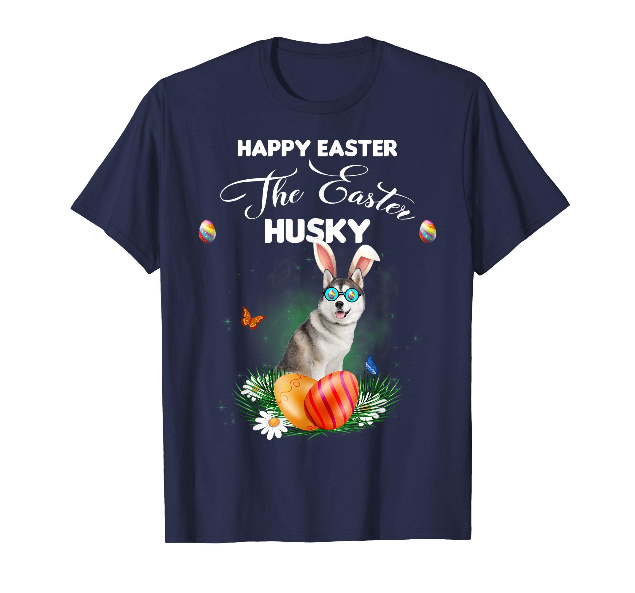 Husky Dog Sunglass Bunny Happy Easter Day Tshirt