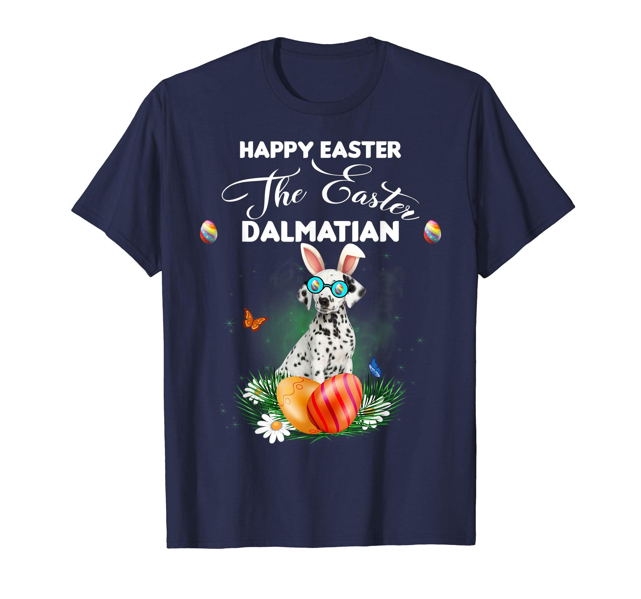 Dalmatian Dog Sunglass Bunny Happy Easter Day Tshirt