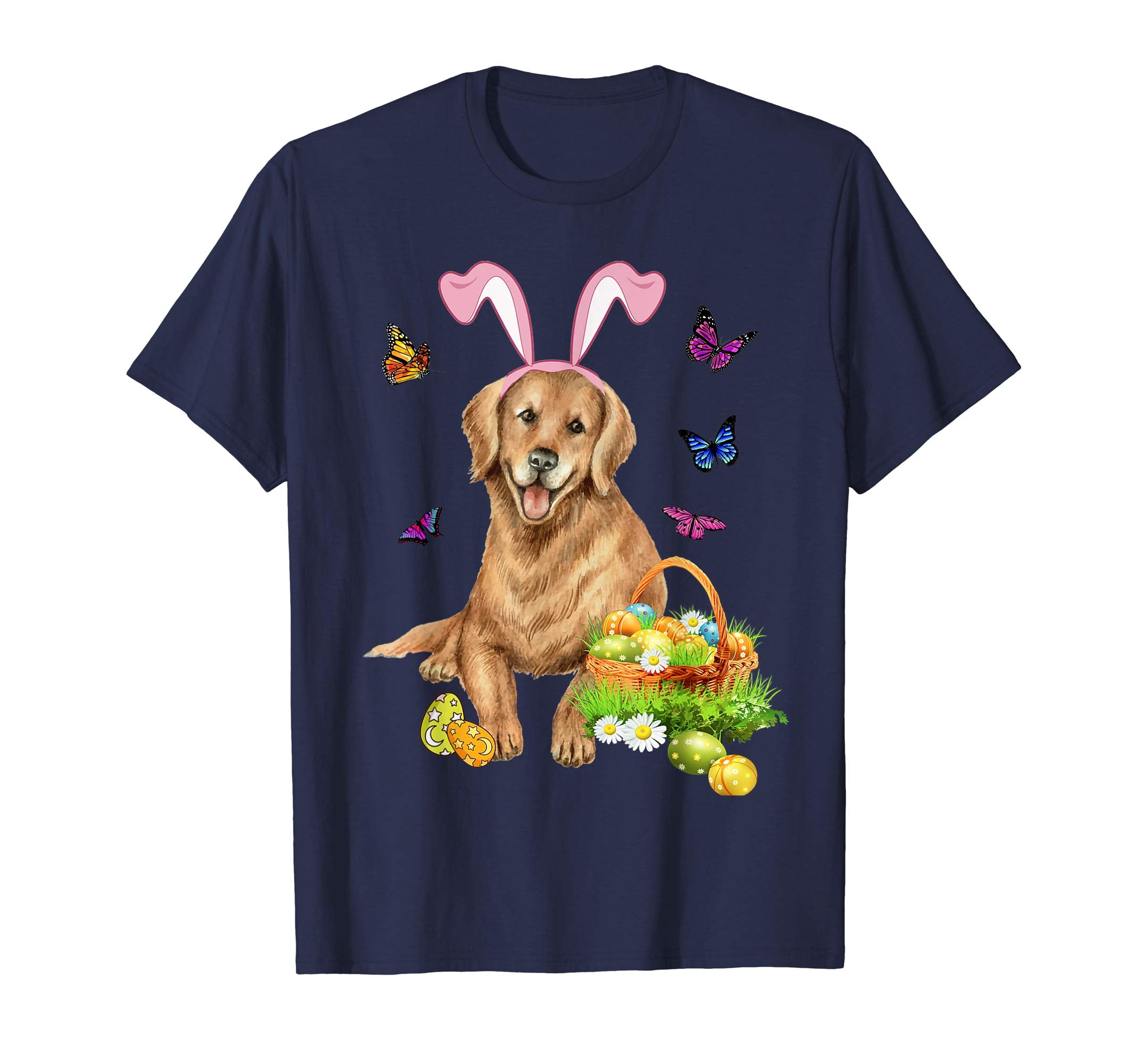 Golden Retriever Bunny Hat Rabbit Easter Eggs T-Shirt
