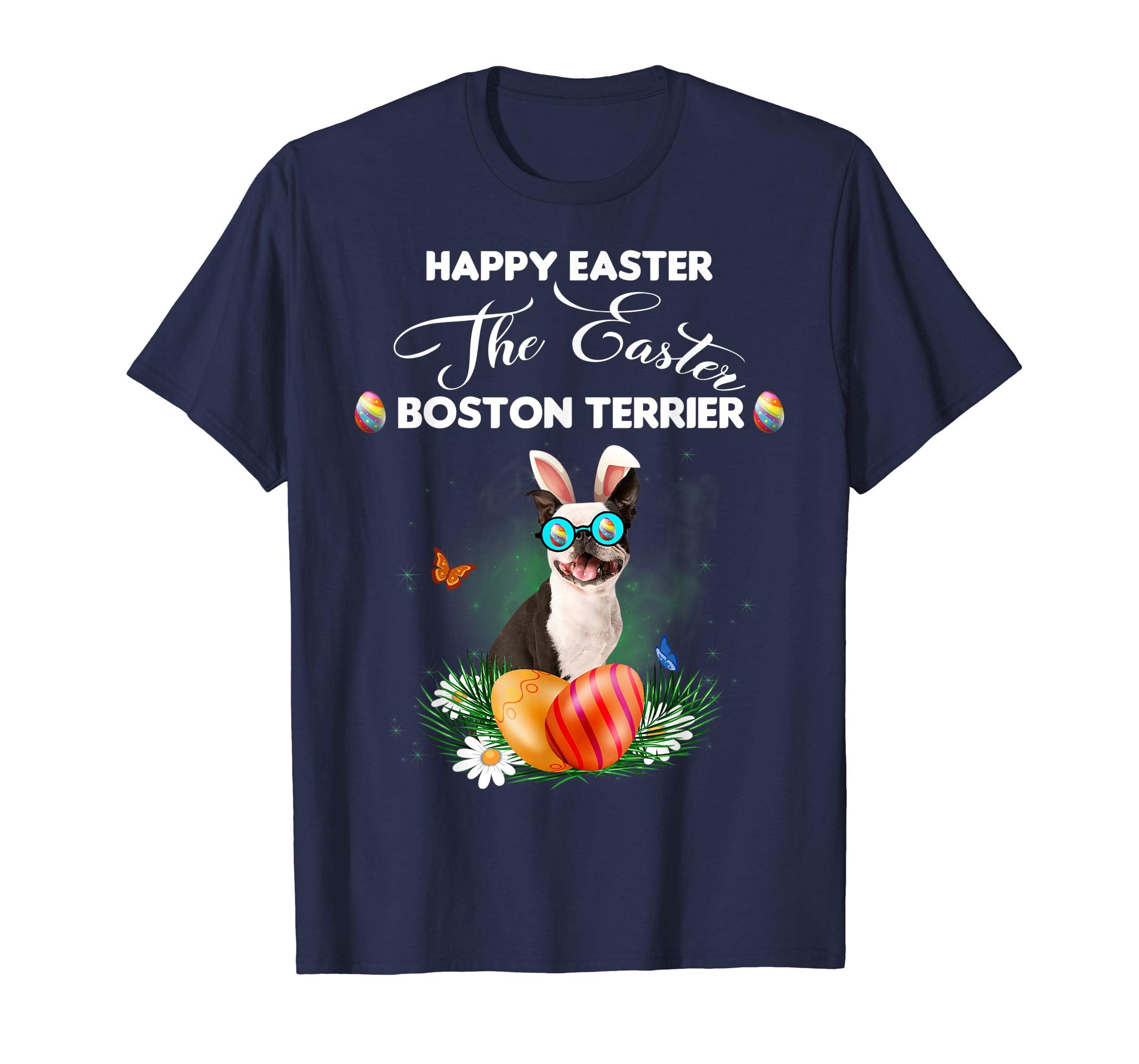 Boston Terrier Dog Sunglass Bunny Happy Easter Day Tshirt